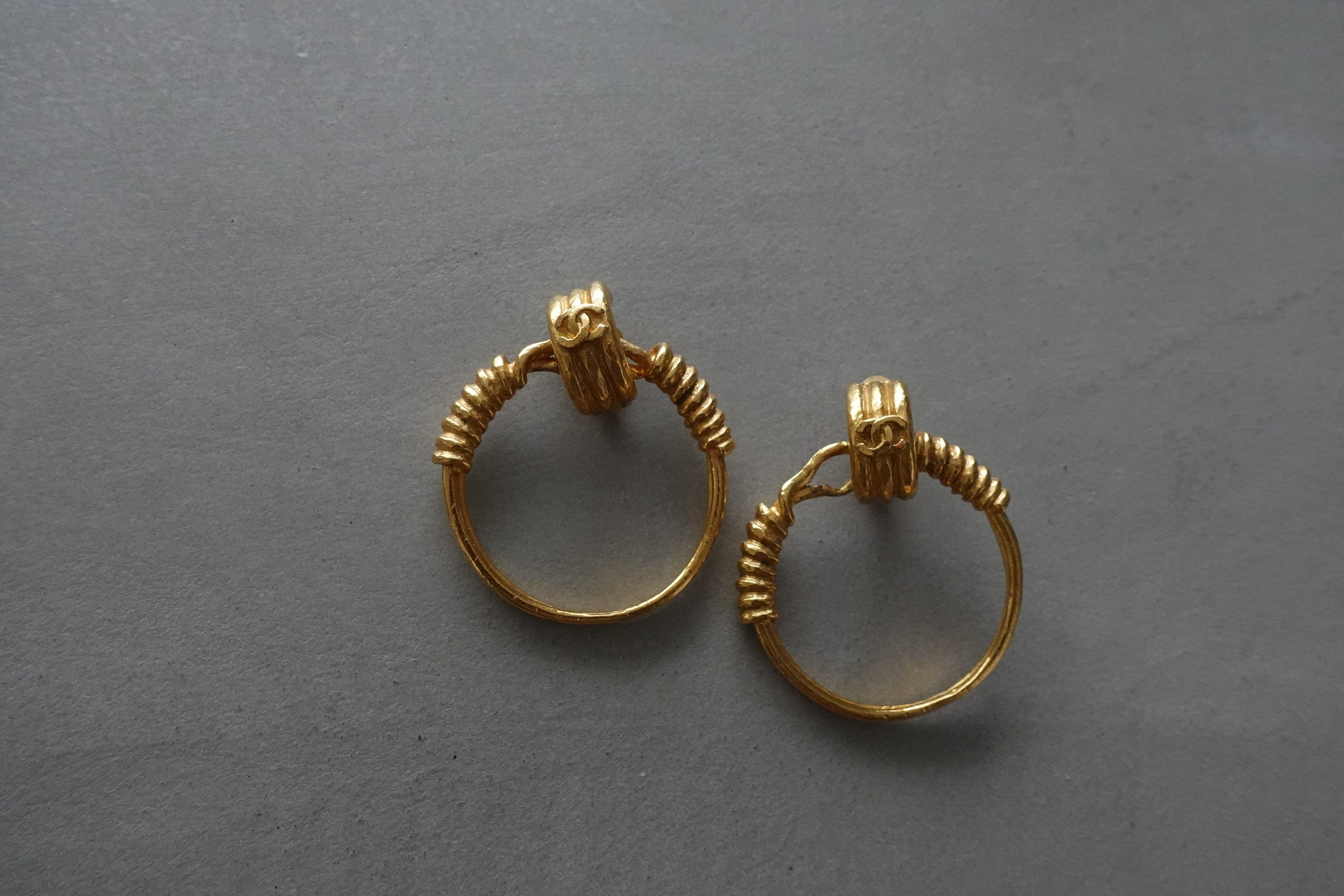 CHANEL Hoop Earrings Coco Mark Gold Metal Authentic