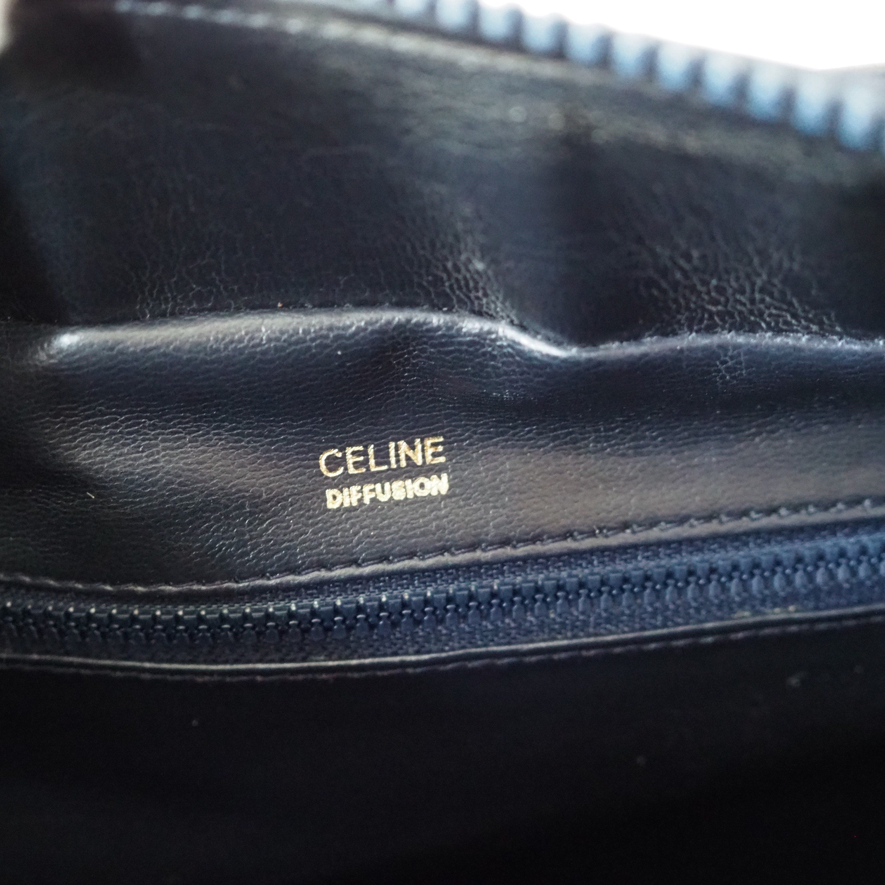 CELINE Macadam Hand Boston Bag Navy Vintage Authentic