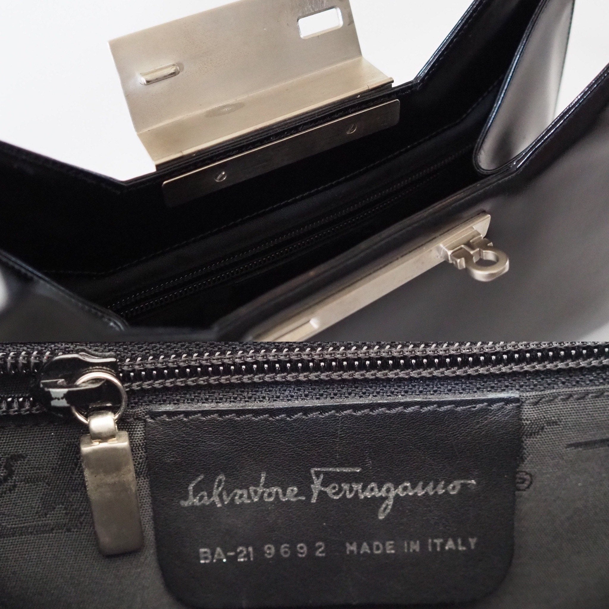 Salvatore Ferragamo Ganchini Shoulder Bag Black Silver Vintage Authentic