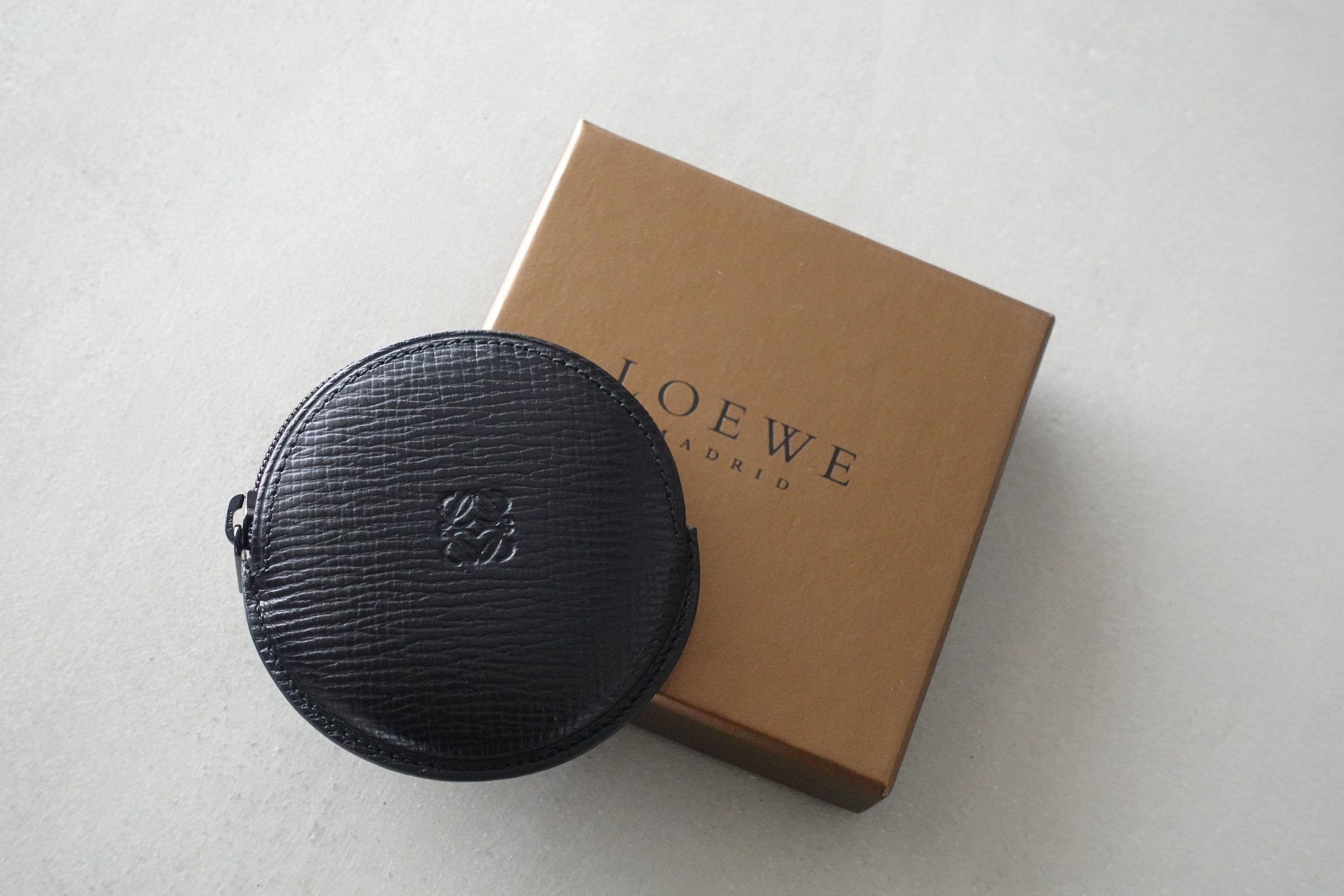 LOEWE Anagram Coin case Leather Black Authentic