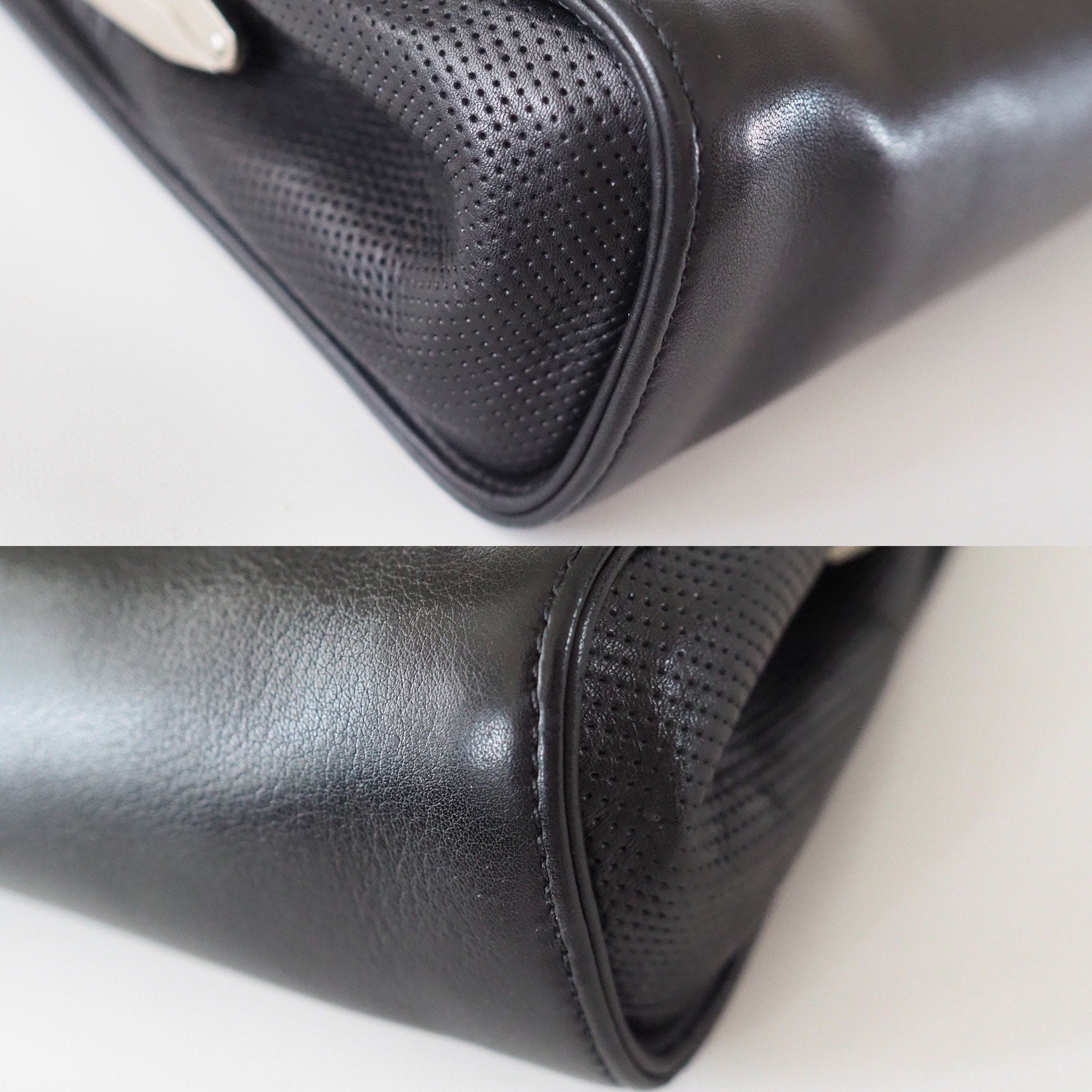 LOEWE Anagram Shoulder bag Black Leather Studs Vintage Authentic