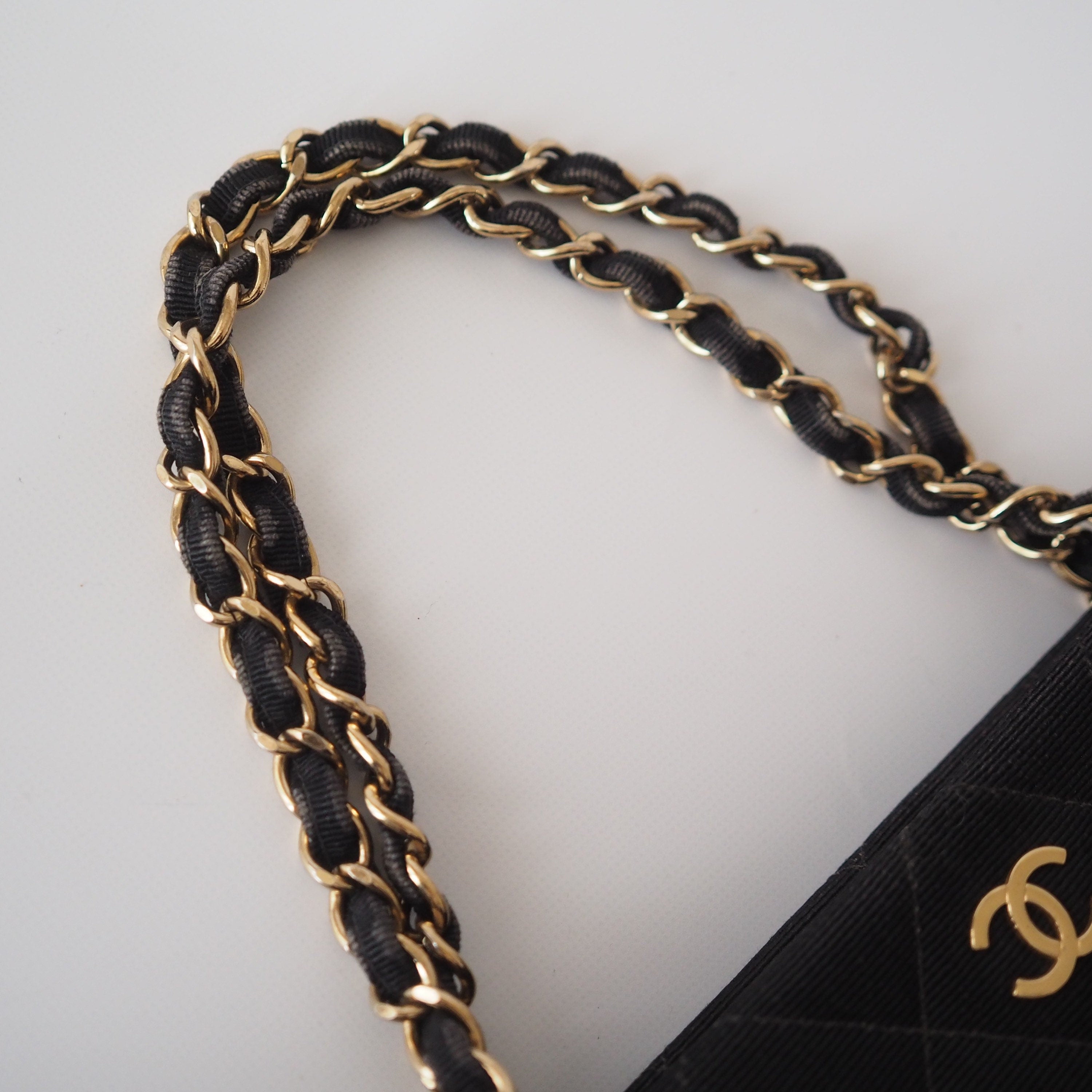 CHANEL Chain Shoulder Hand Bag Canvas Black Authentic Vintage