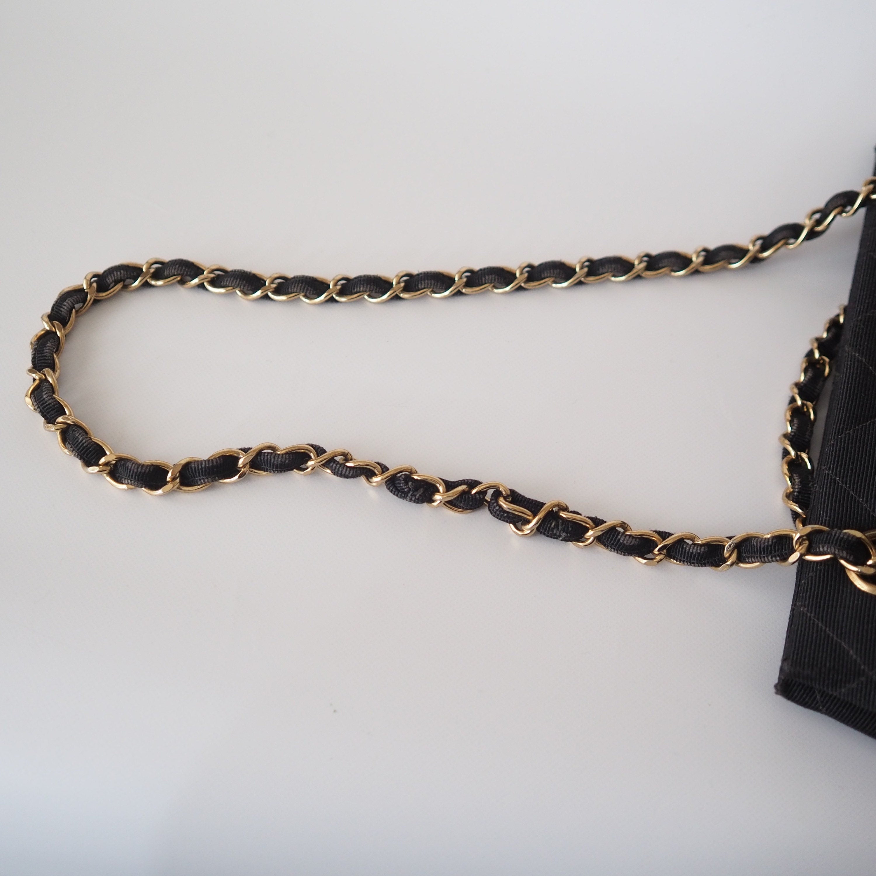 CHANEL Chain Shoulder Hand Bag Canvas Black Authentic Vintage