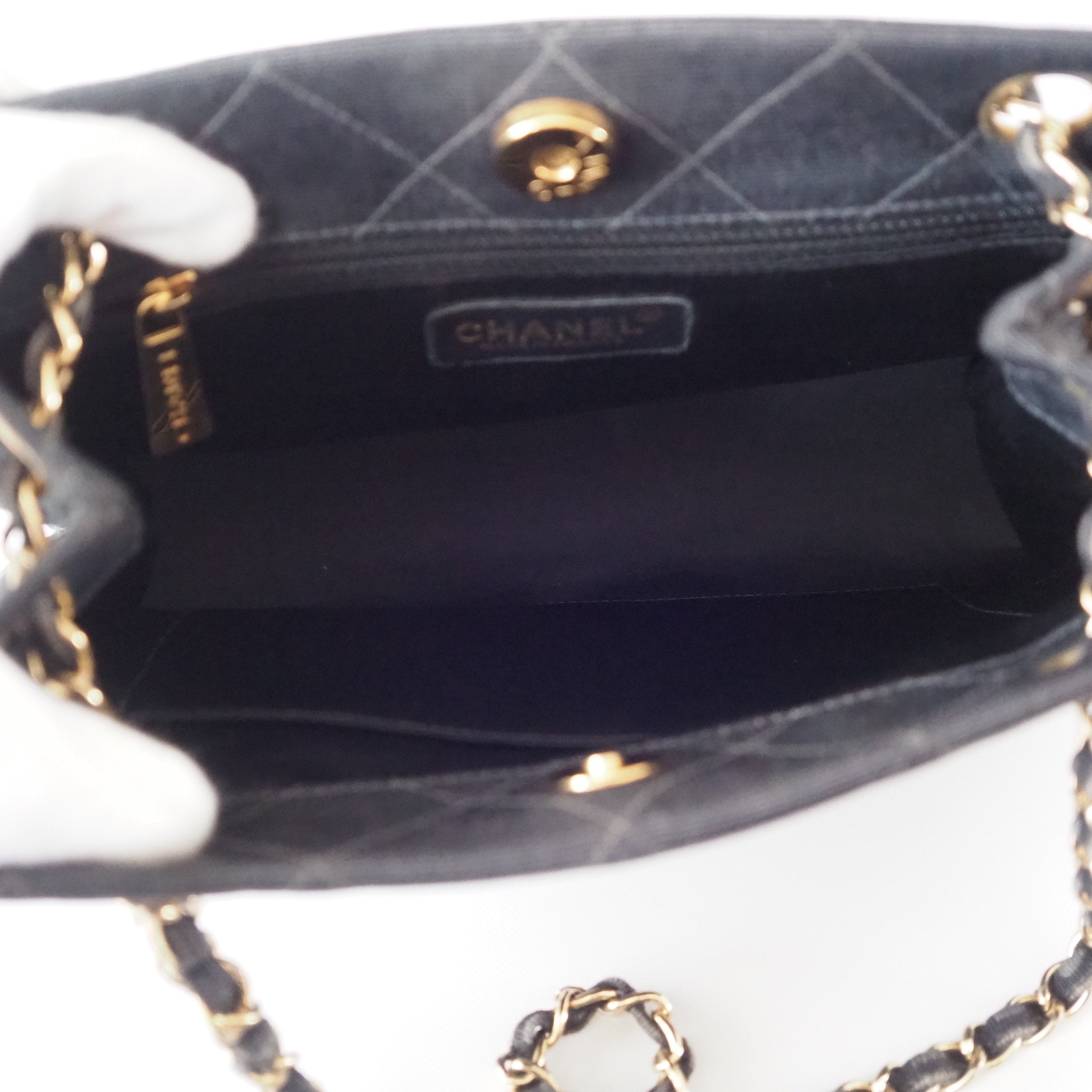 CHANEL Chain Shoulder Hand Bag Canvas Black Authentic Vintage