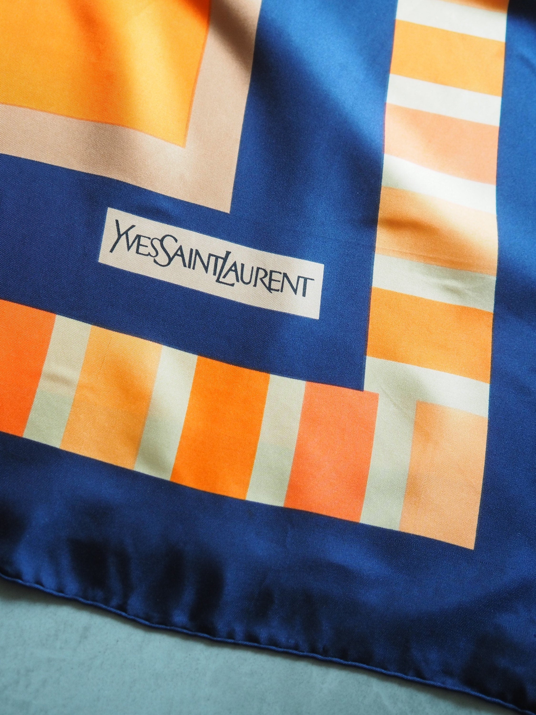 Yves Saint Laurent YSL Scarf Navy Orange Authentic