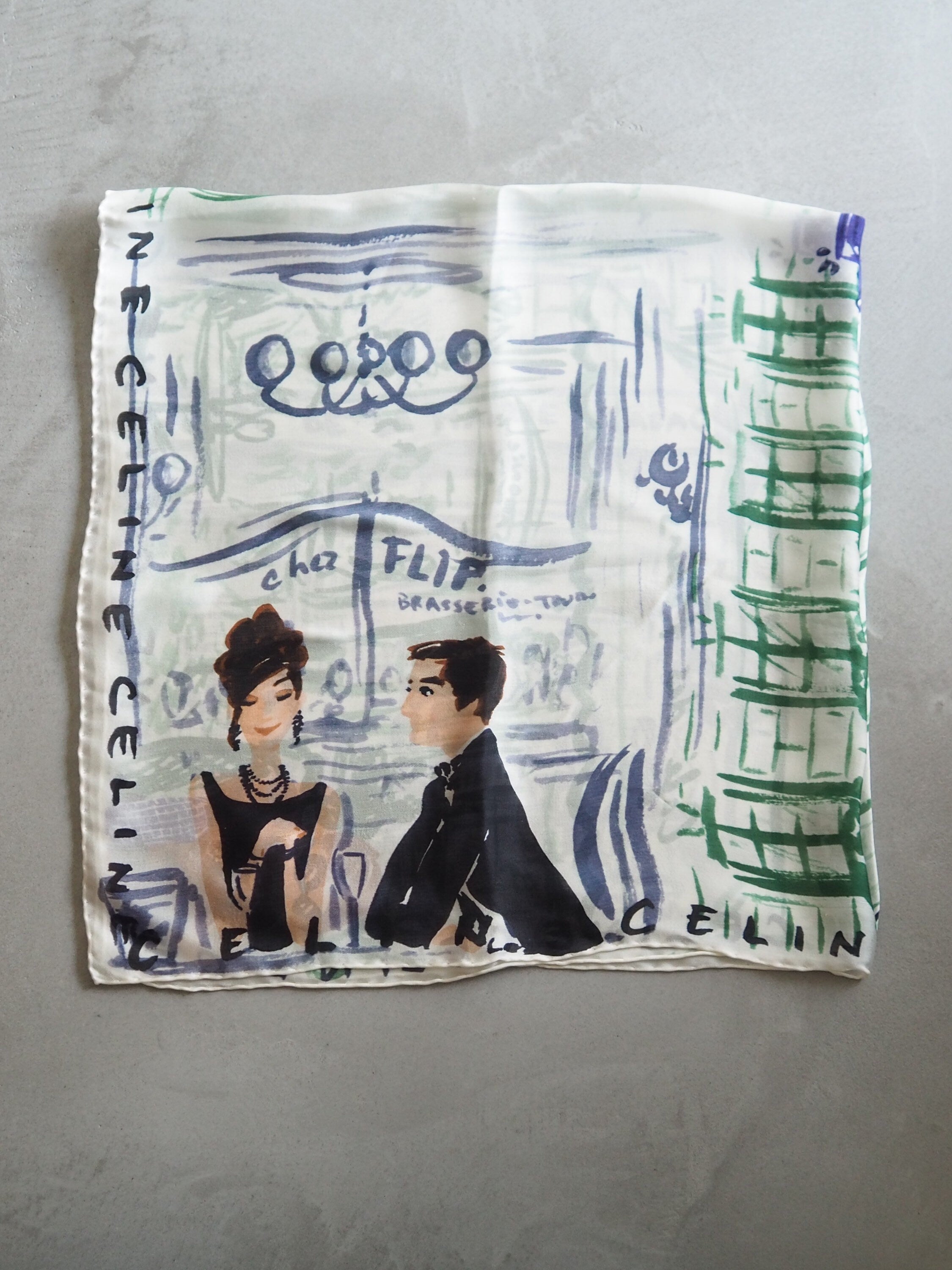 CELINE Paris Motif Scarf Silk 100% Vintage Rare Authentic