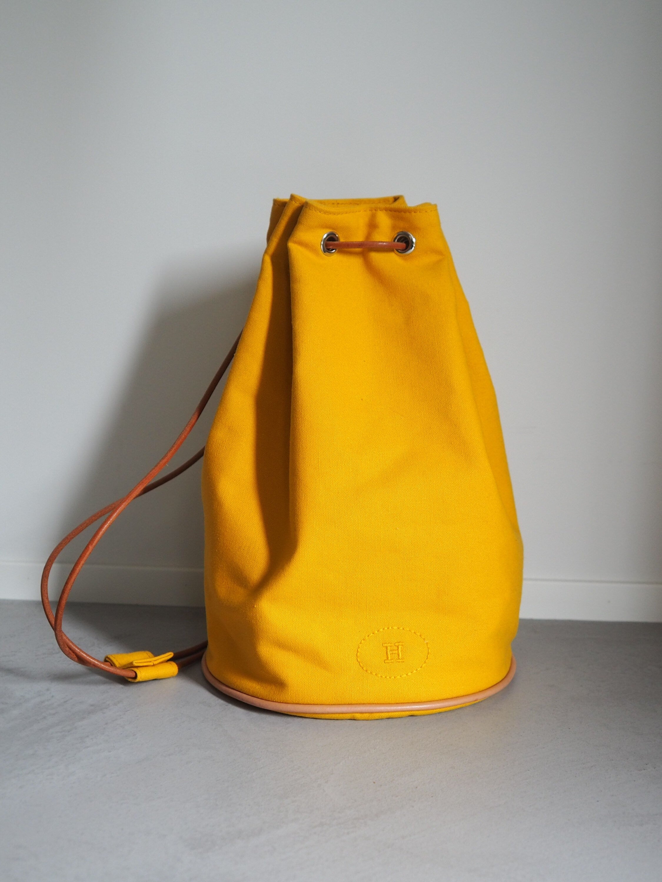 HERMES Matelot Marcel Backpack Canvas Yellow Authentic