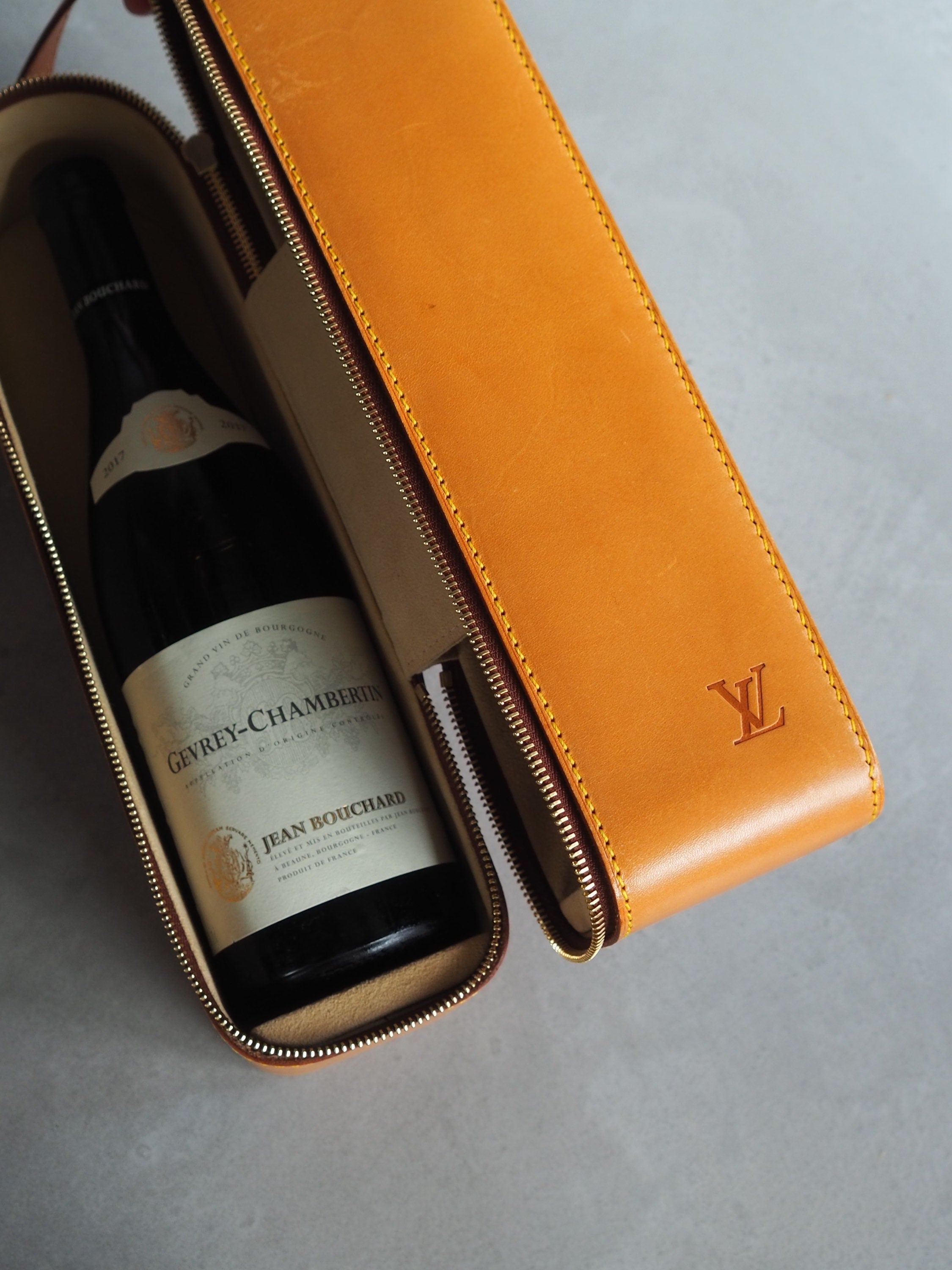 LOUIS VUITTON Vintage Natural Leather 90's Wine Carrier Bottle Bag/Case Authentic
