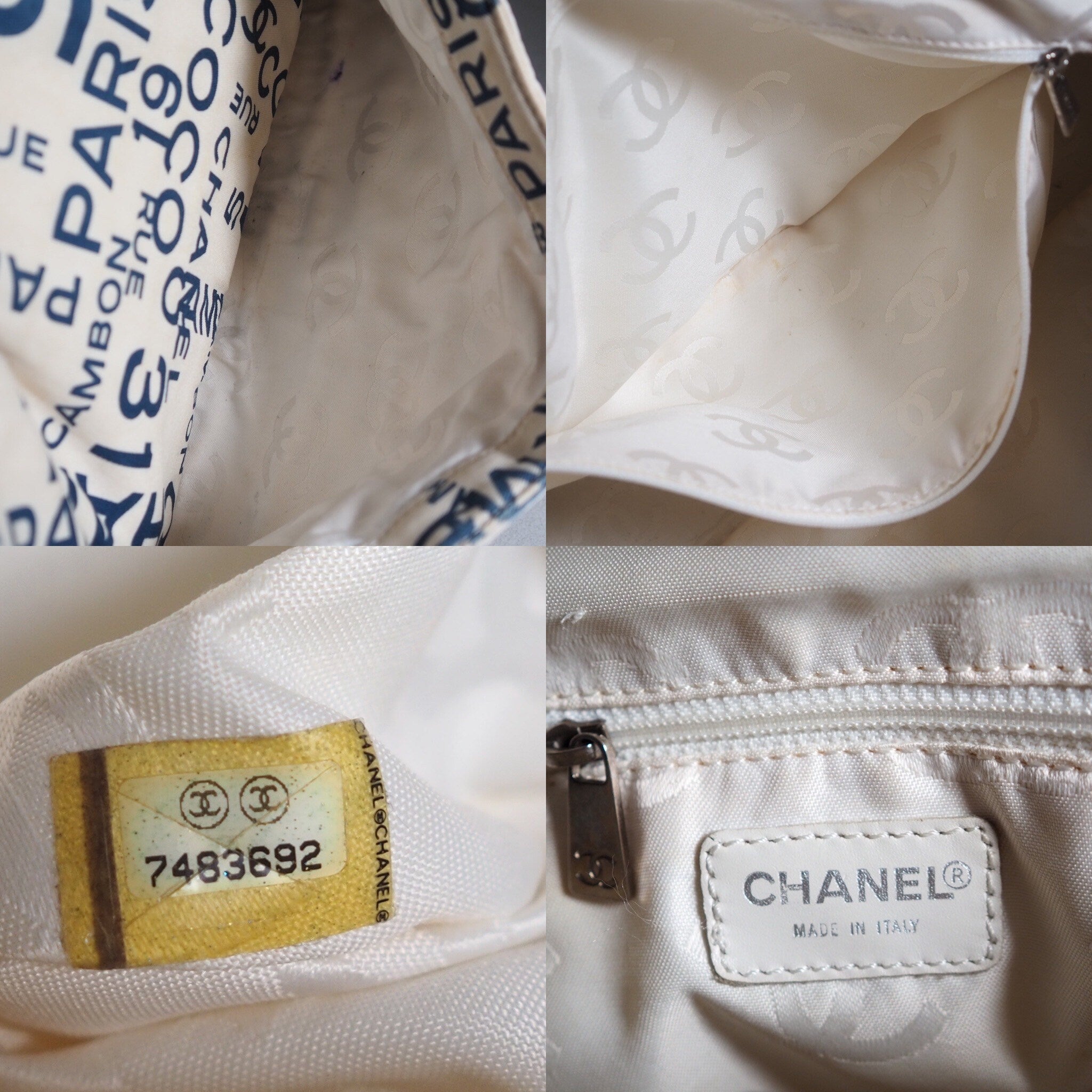 CHANEL By The Sea Line Shoulder Hand Bag Canvas Ivory Navy Authentic Vintage