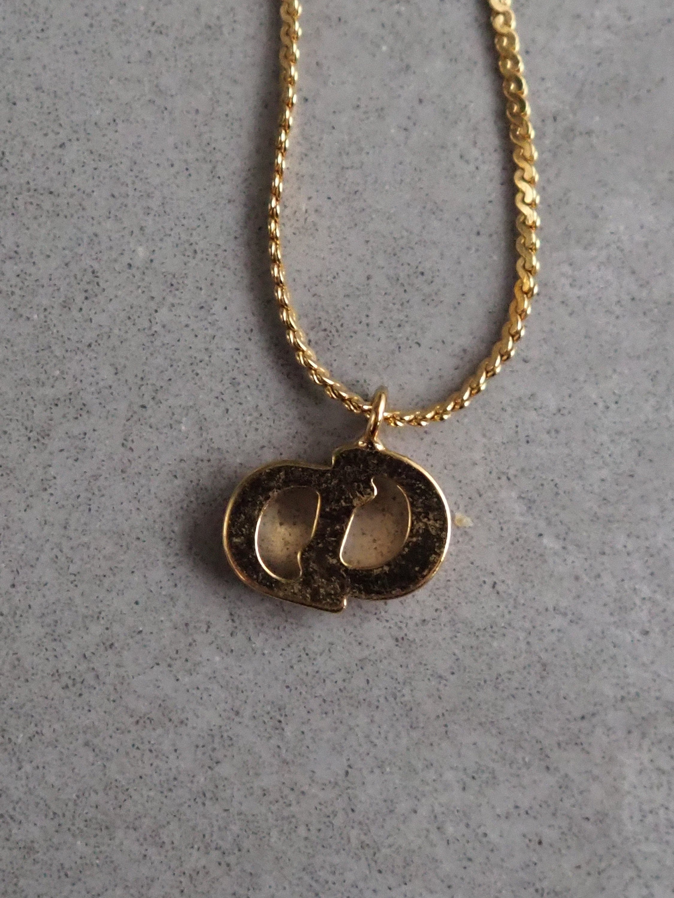 Christian Dior Necklace CD Logo Vintage Metal Gold Authentic