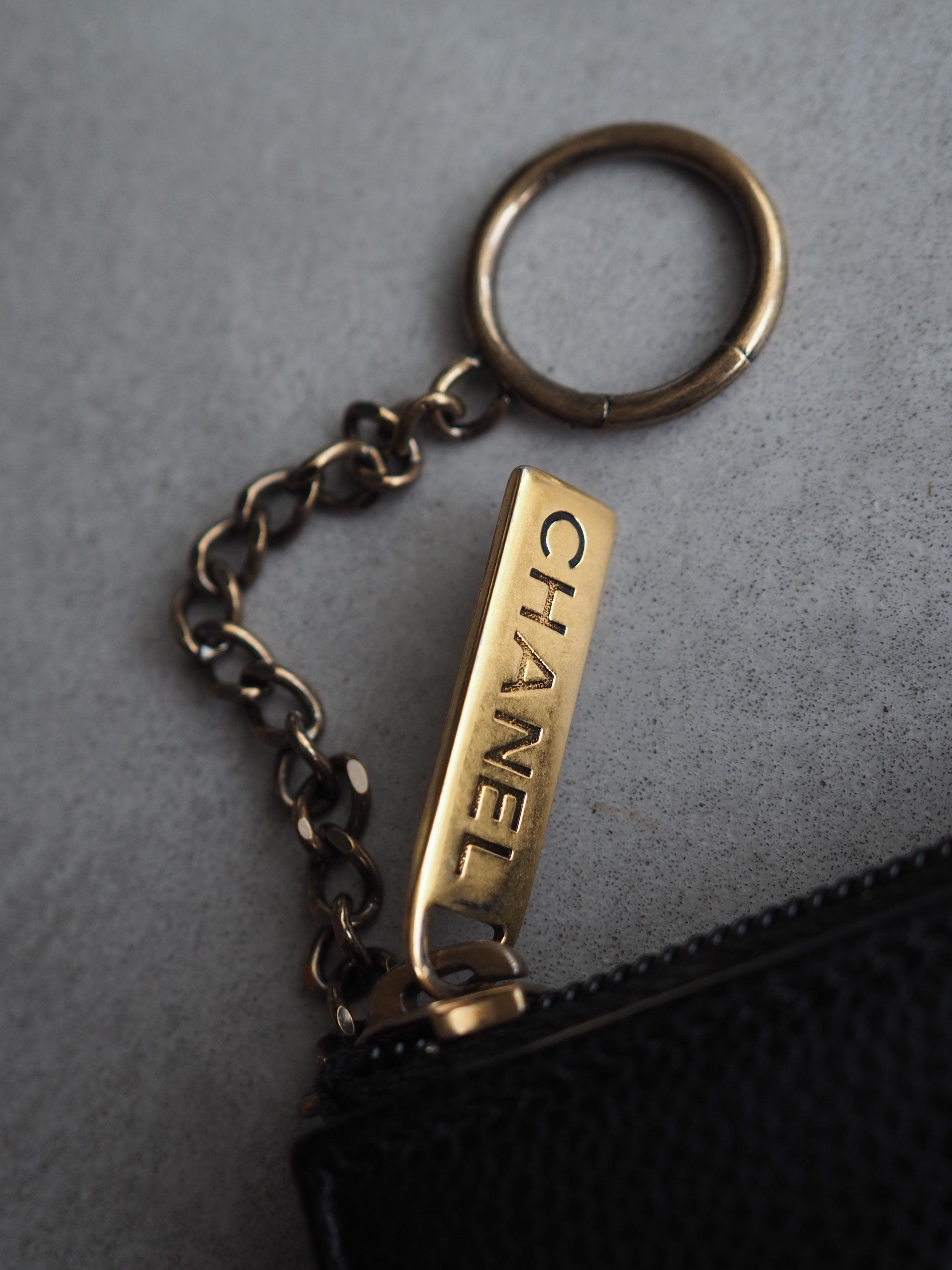 CHANEL COCO Coin Case Purse Key chain Caviar Skin Leather Black Authentic Vintage Box