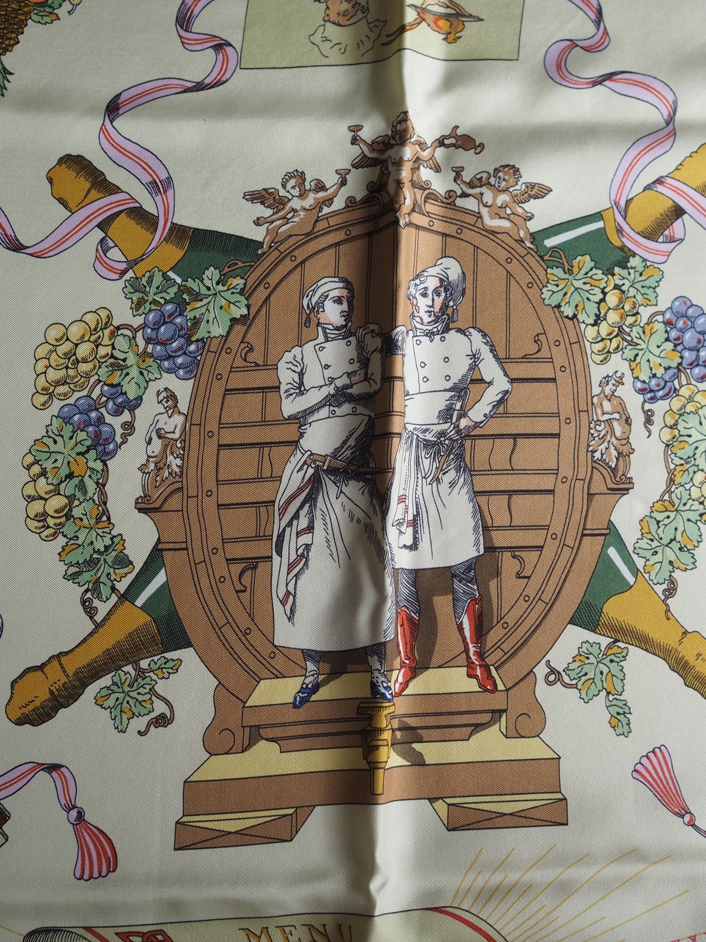 HERMES Scarf Carre 90 " A La Gloire De La Cuisine FRANCAISE " Scarf Blue Authentic