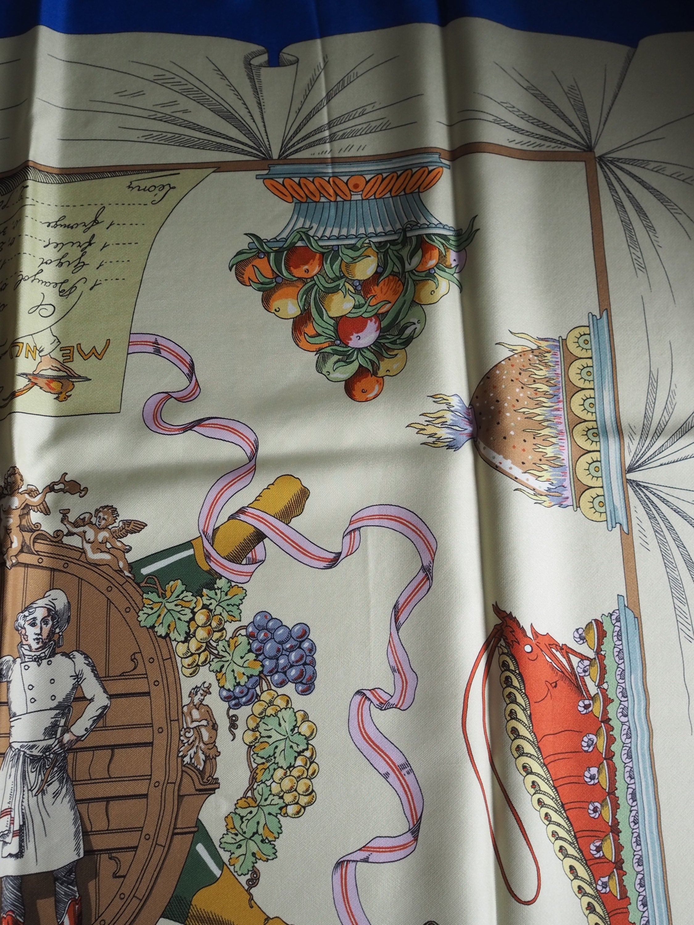 HERMES Scarf Carre 90 " A La Gloire De La Cuisine FRANCAISE " Scarf Blue Authentic