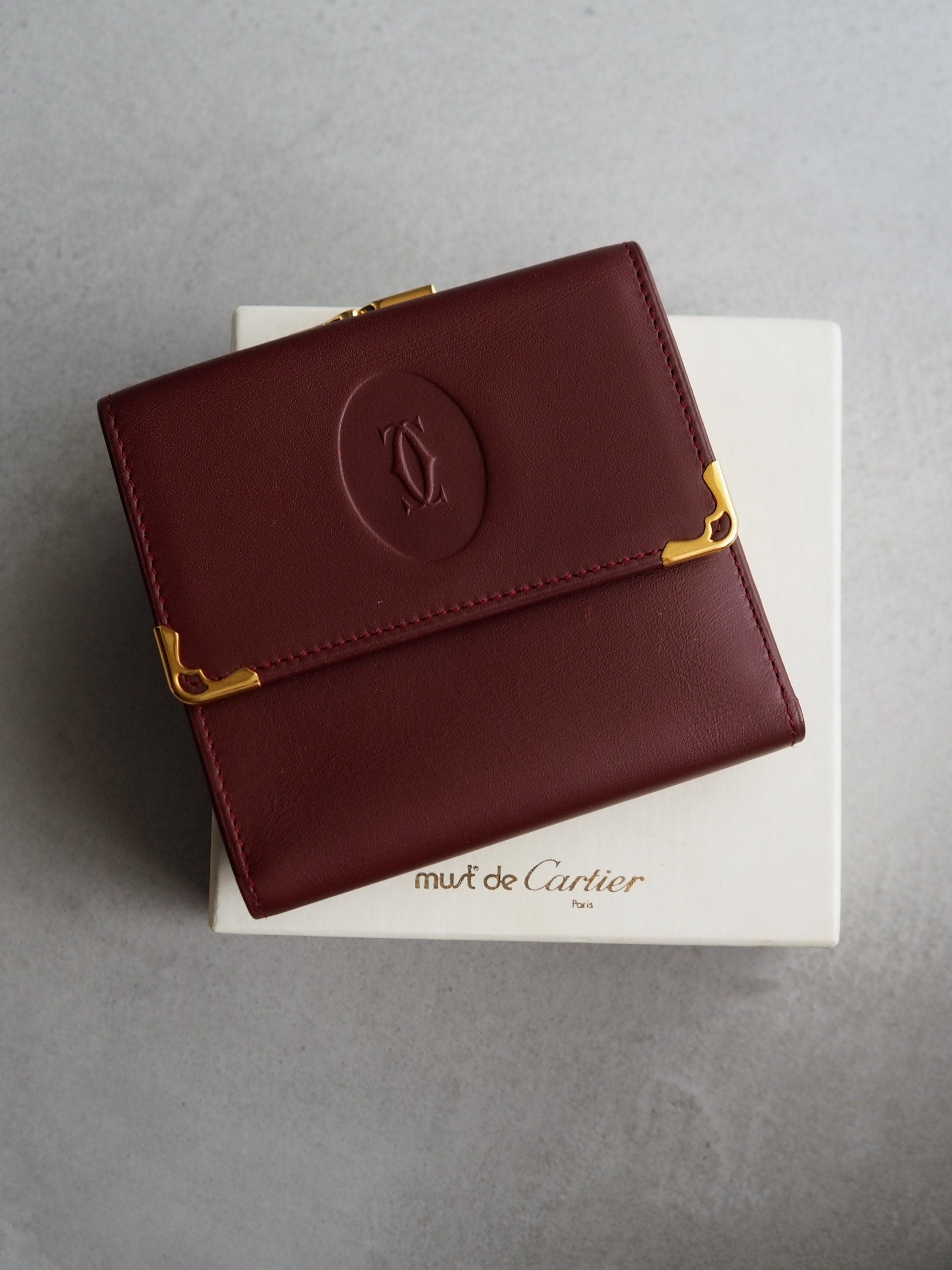 Must De Cartier Compact Wallet Red Leather MASTLINE Bifold Vintage Authentic