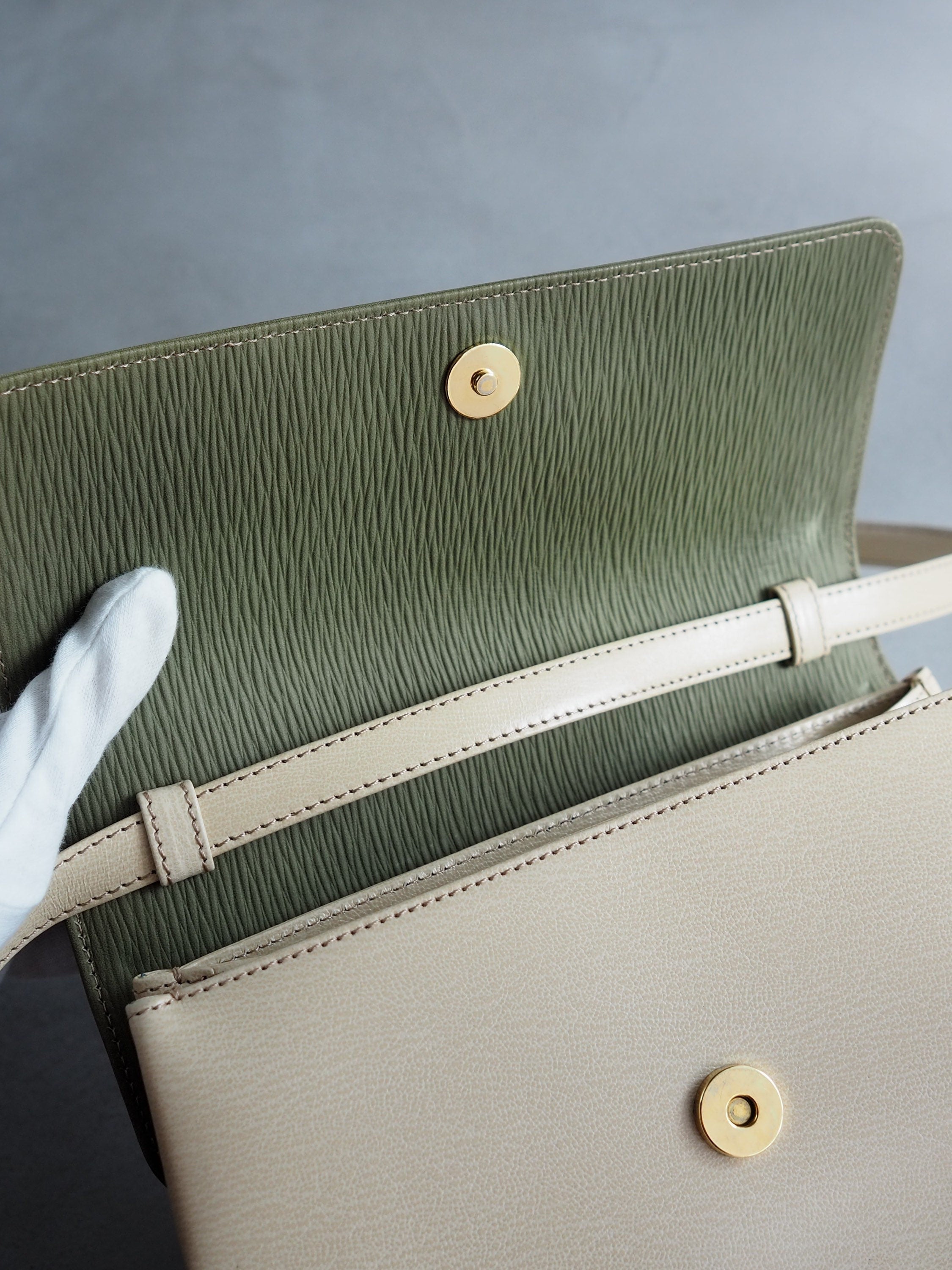 LOEWE VELAZQUEZ 2way Hand Bag Green Beige Combi Leather Vintage Authentic