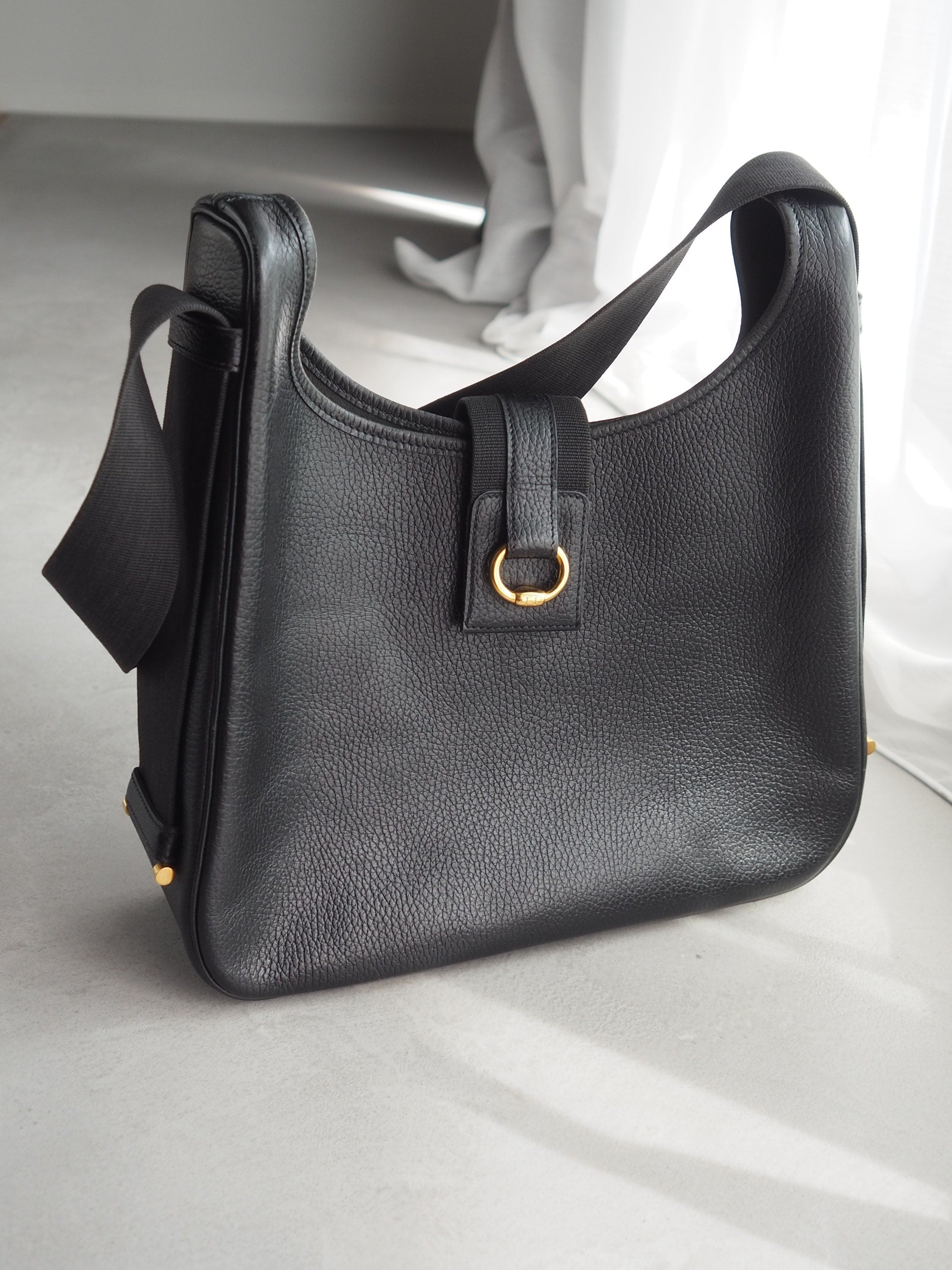 HERMES Sako Shoulder Bags Trillon Clemence Bag Black/Gold Fittings AuthenticVintage