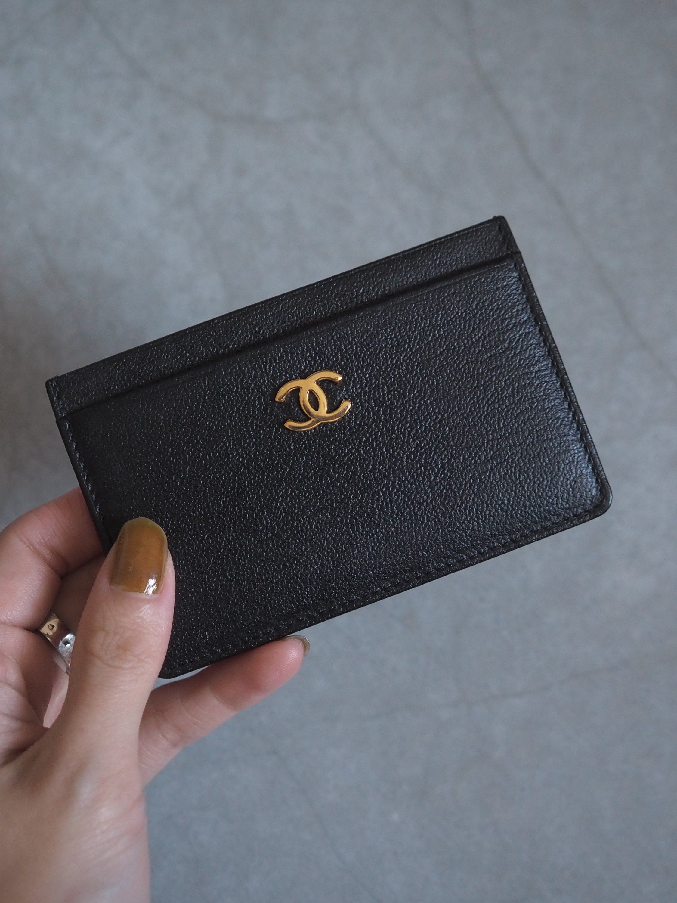 CHANEL COCO Card ID Case Purse Leather Black Authentic Vintage Box