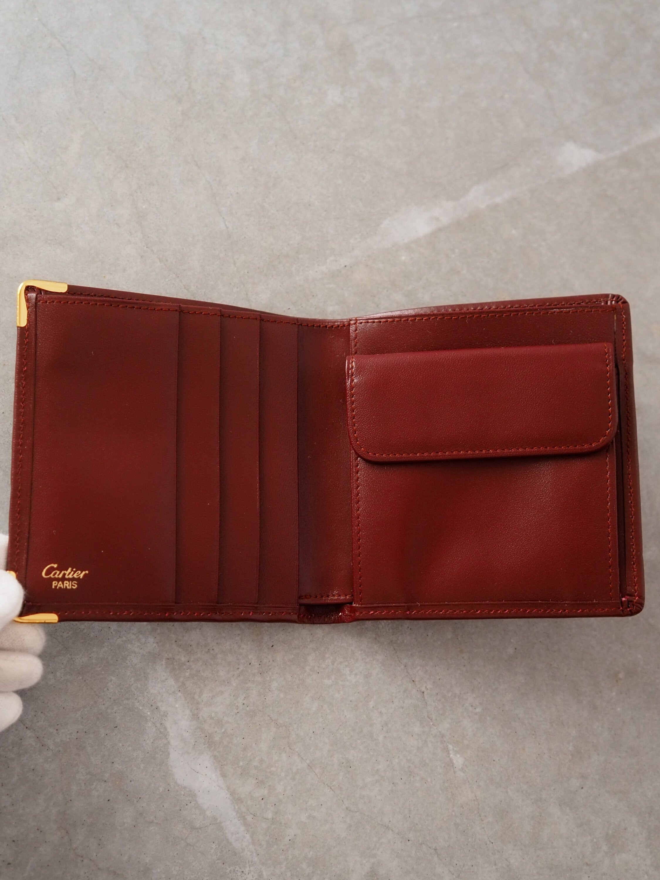 Must De Cartier Compact Wallet Red Leather MASTLINE Bifold Vintage Authentic