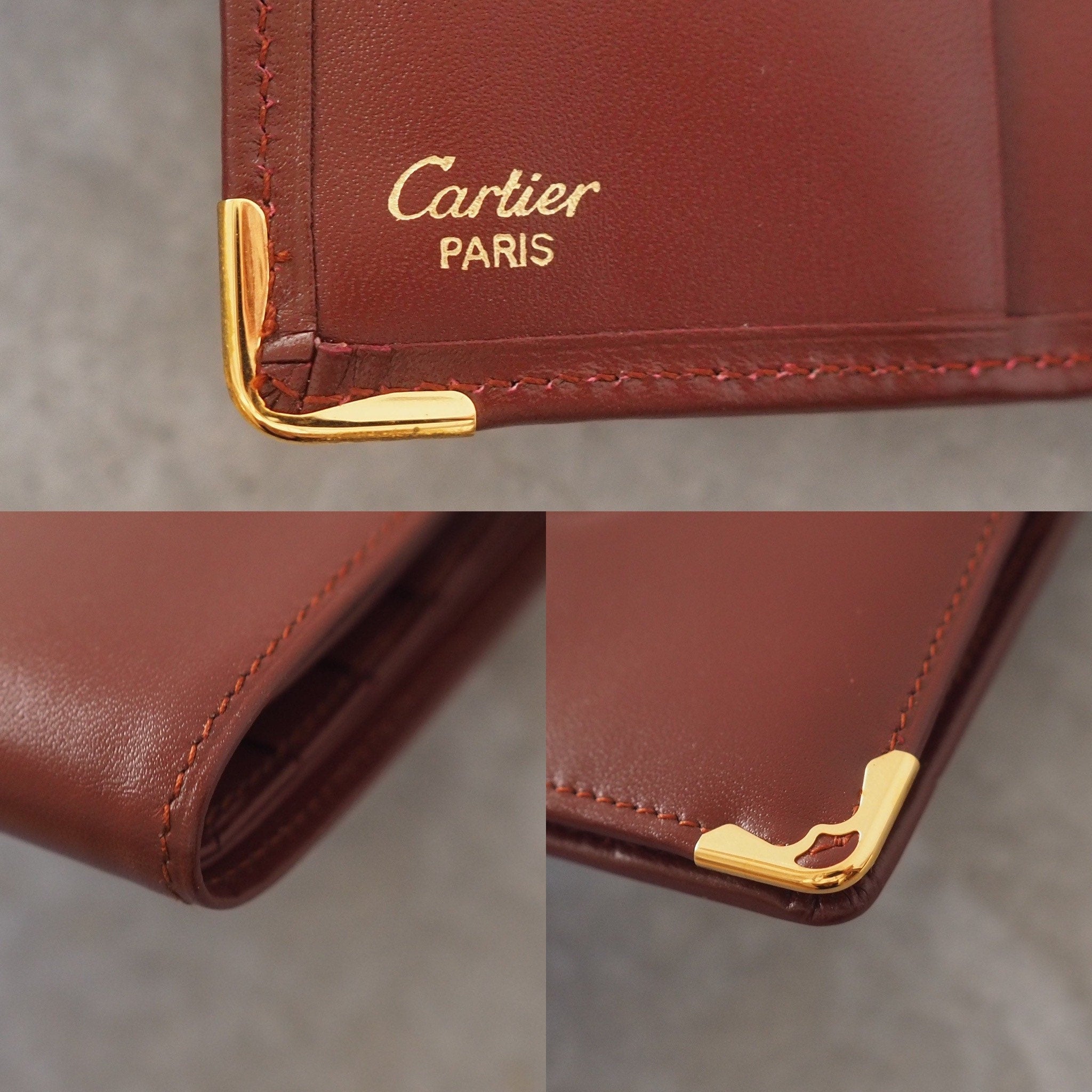 Must De Cartier Compact Wallet Red Leather MASTLINE Bifold Vintage Authentic