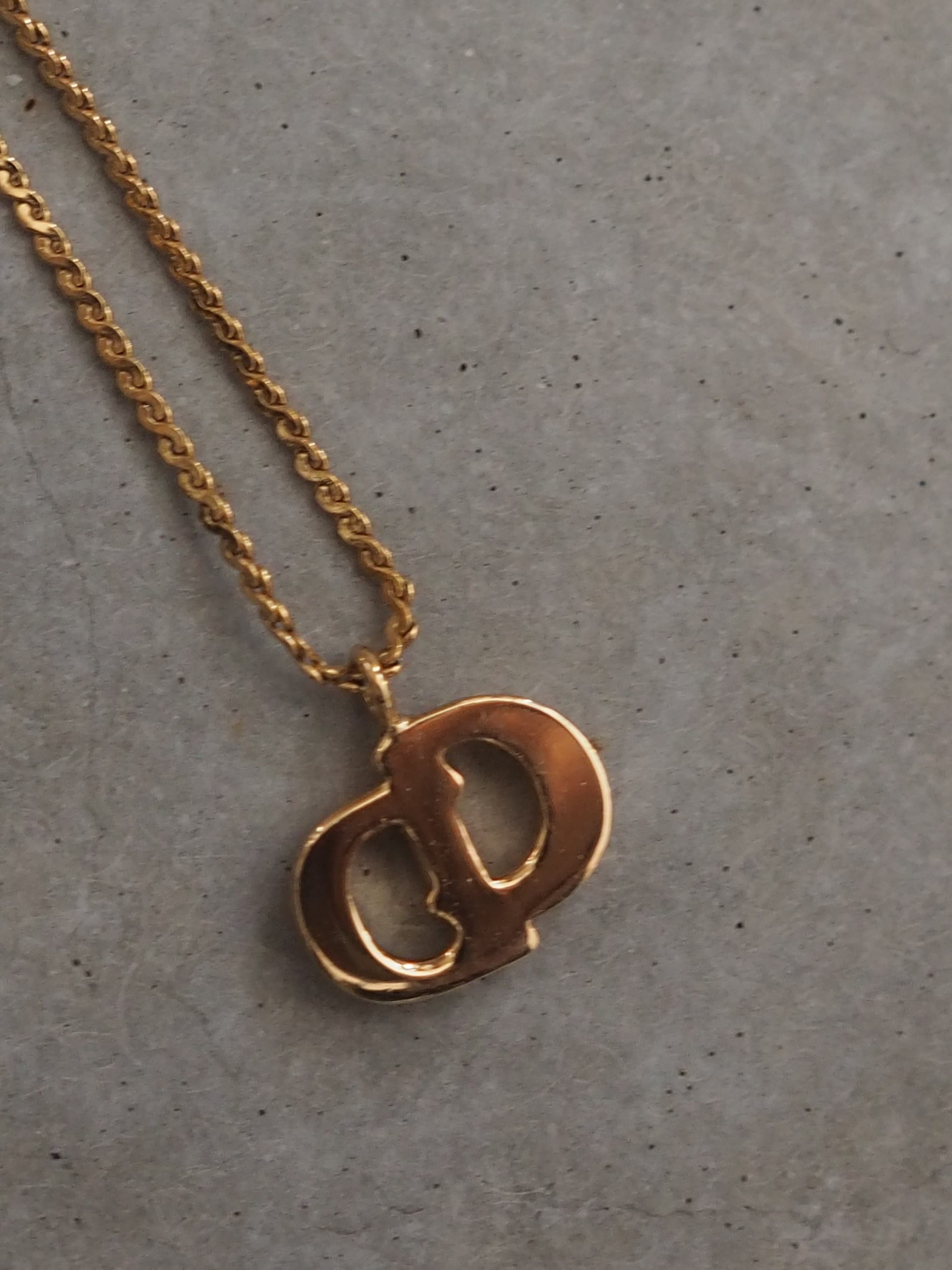 Christian Dior Necklace CD Logo Vintage Metal Gold Authentic