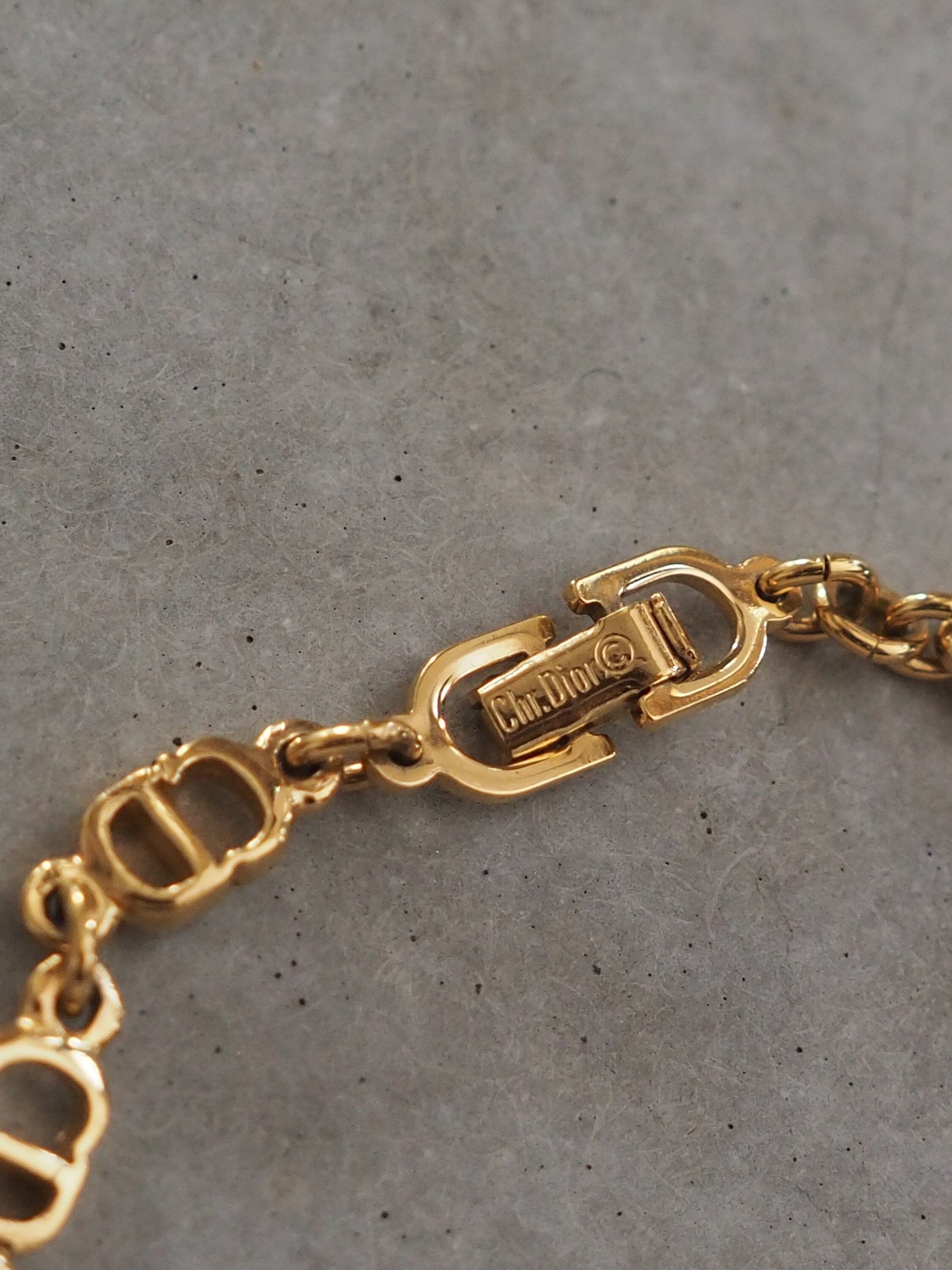 Christian Dior Bracelet Chain CD Logo Vintage Metal Gold Color Authentic