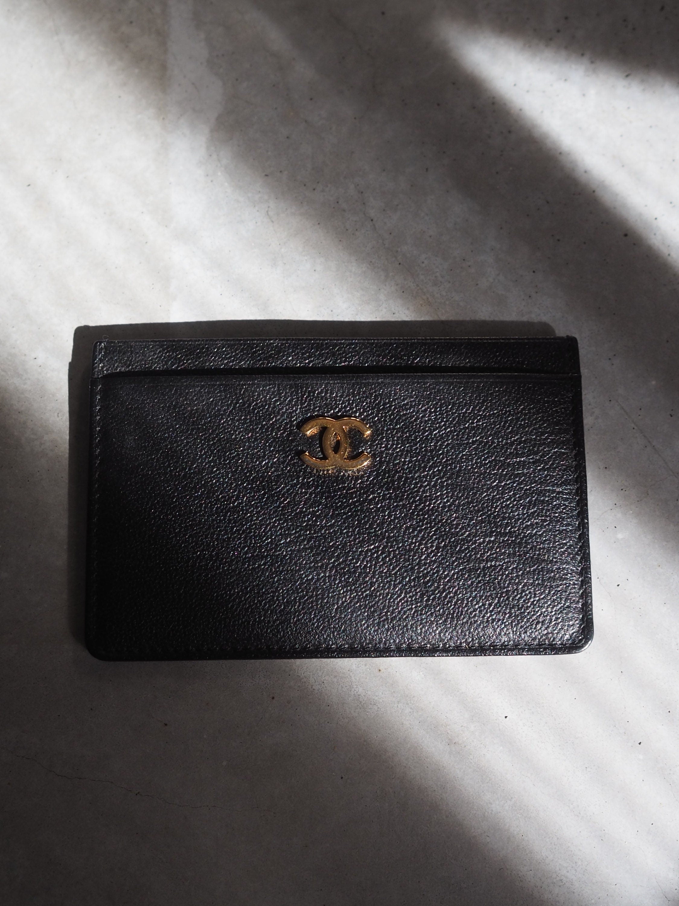 CHANEL COCO Card ID Case Purse Leather Black Authentic Vintage Box