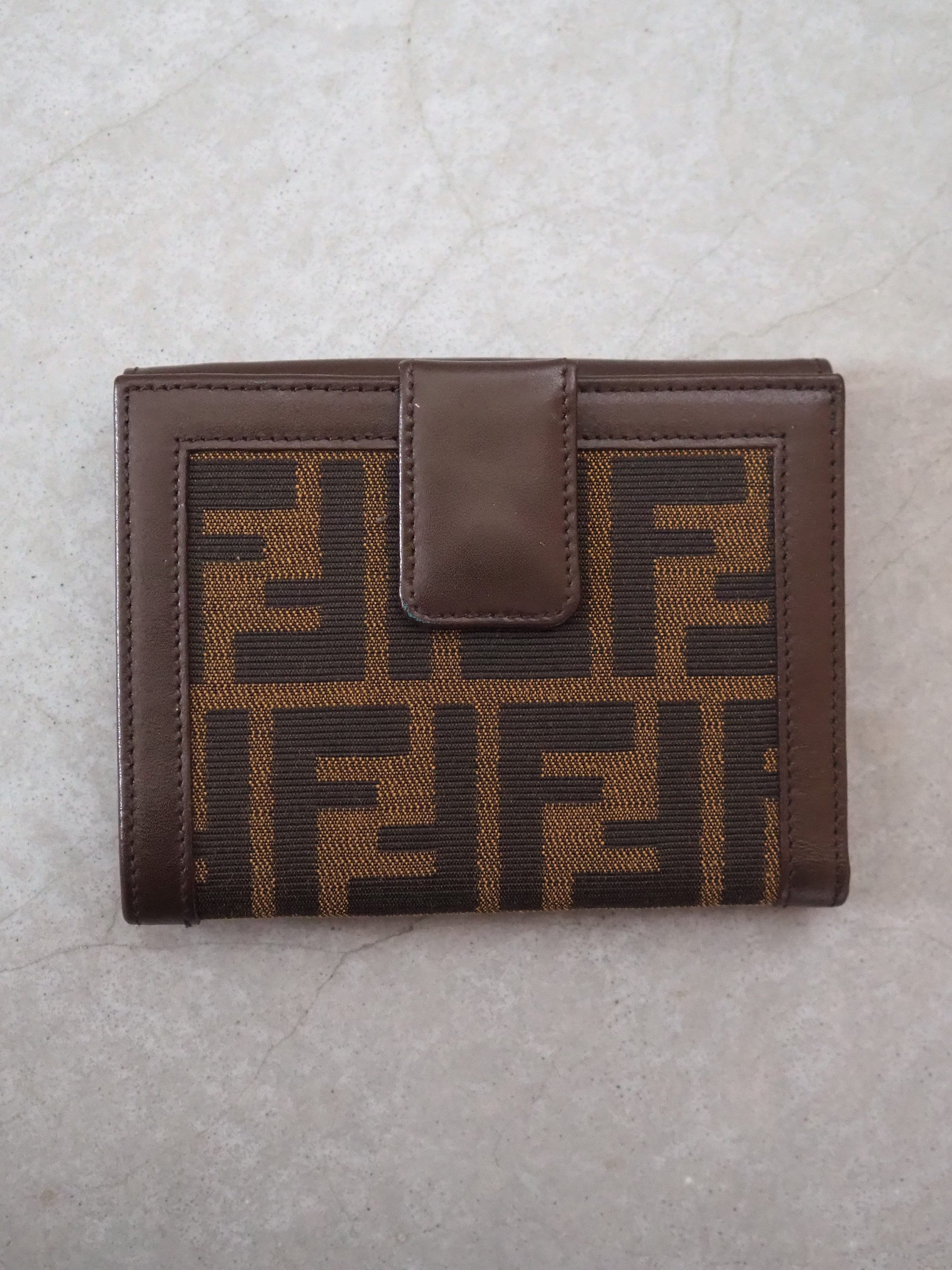 FENDI ZUCCA Compact Wallet Brown Unisex Vintage Authentic