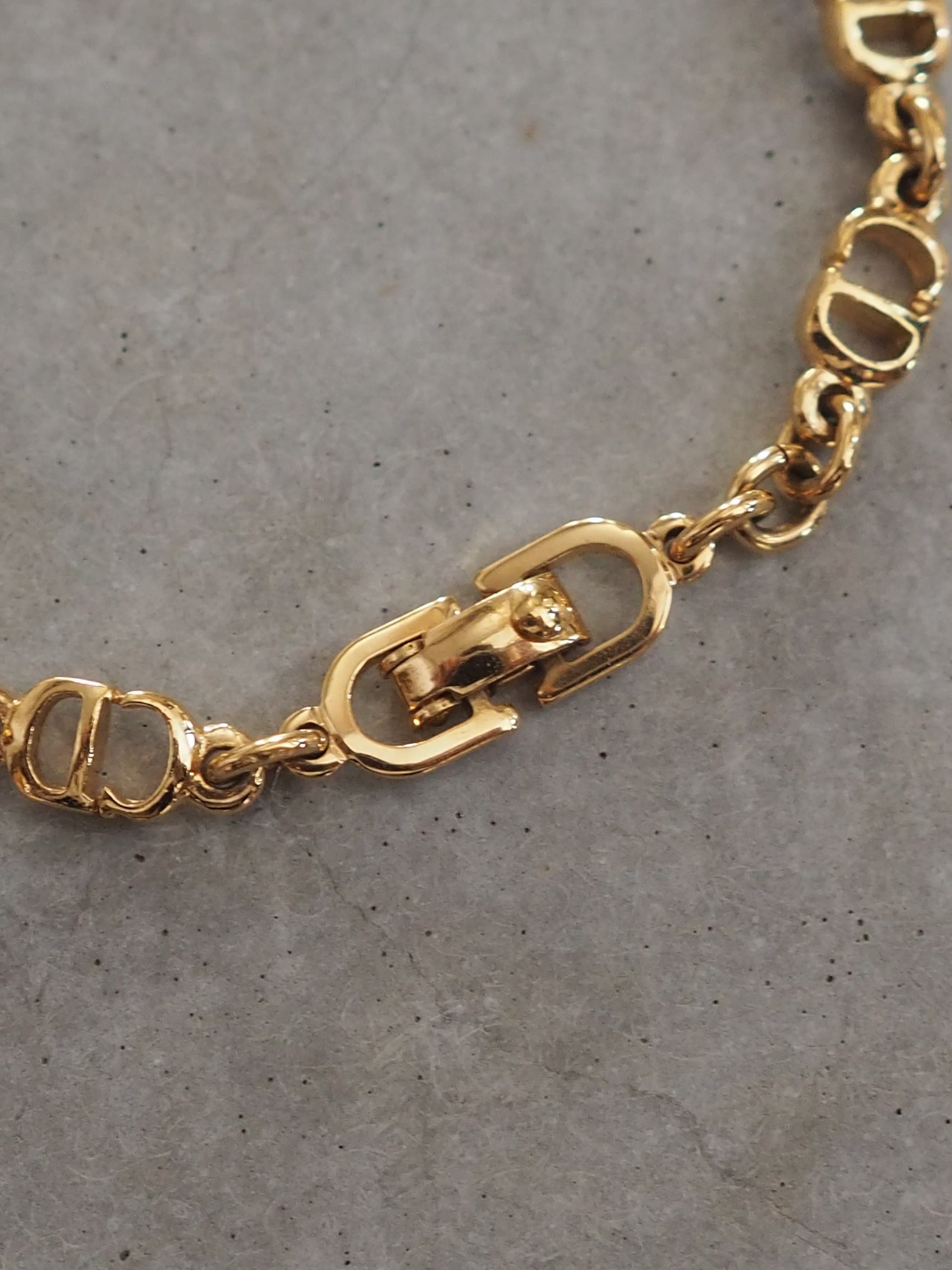 Christian Dior Bracelet Chain CD Logo Vintage Metal Gold Color Authentic