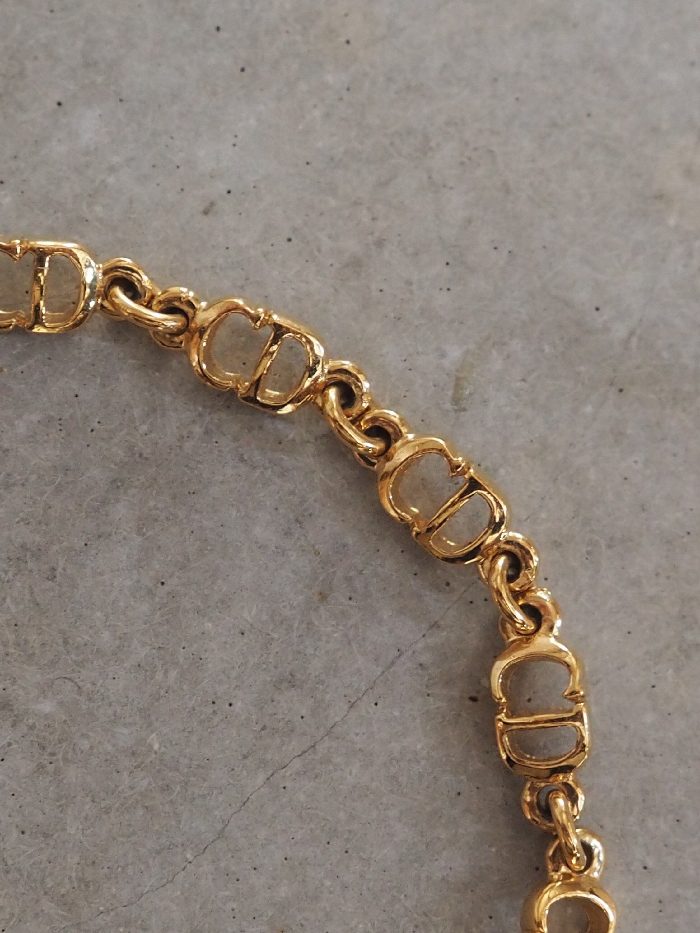 Christian Dior Bracelet Chain CD Logo Vintage Metal Gold Color Authentic