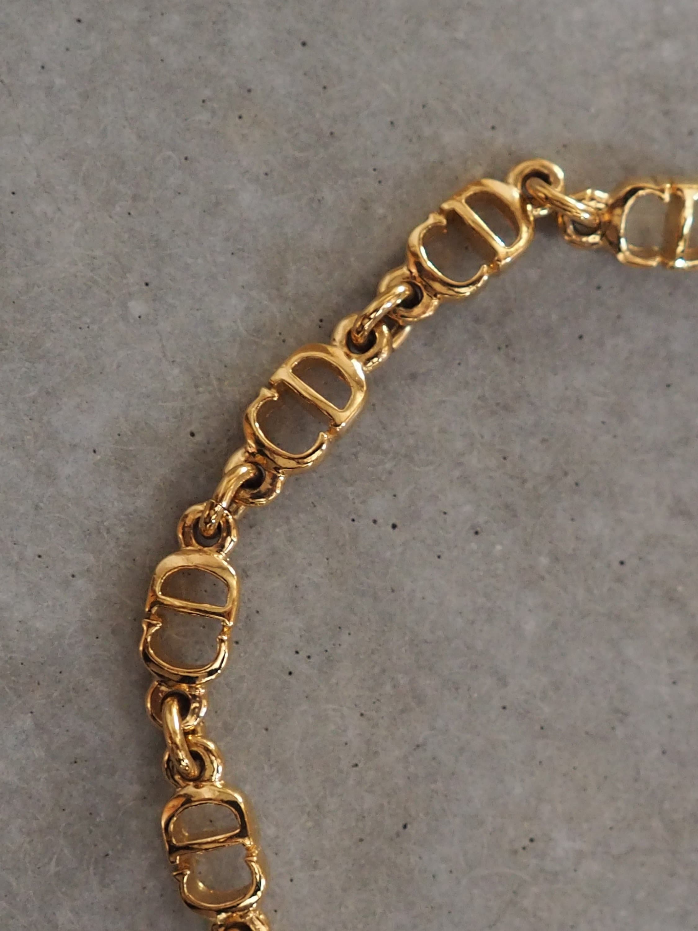 Christian Dior Bracelet Chain CD Logo Vintage Metal Gold Color Authentic