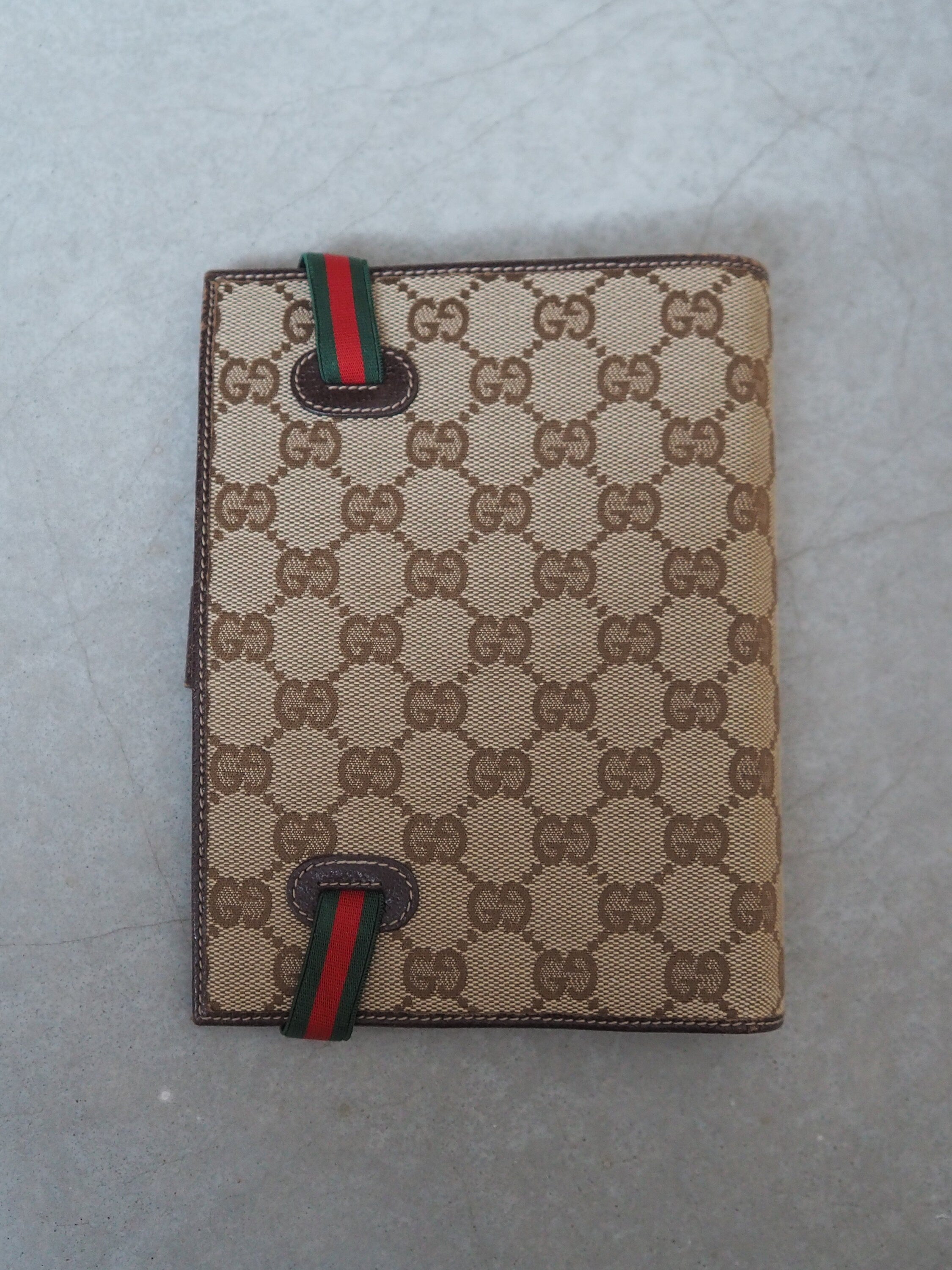 GUCCI GG Logo Agenda Shelly Line Canvas Leather Mens Ladies Unisex Classic Vintage Authentic