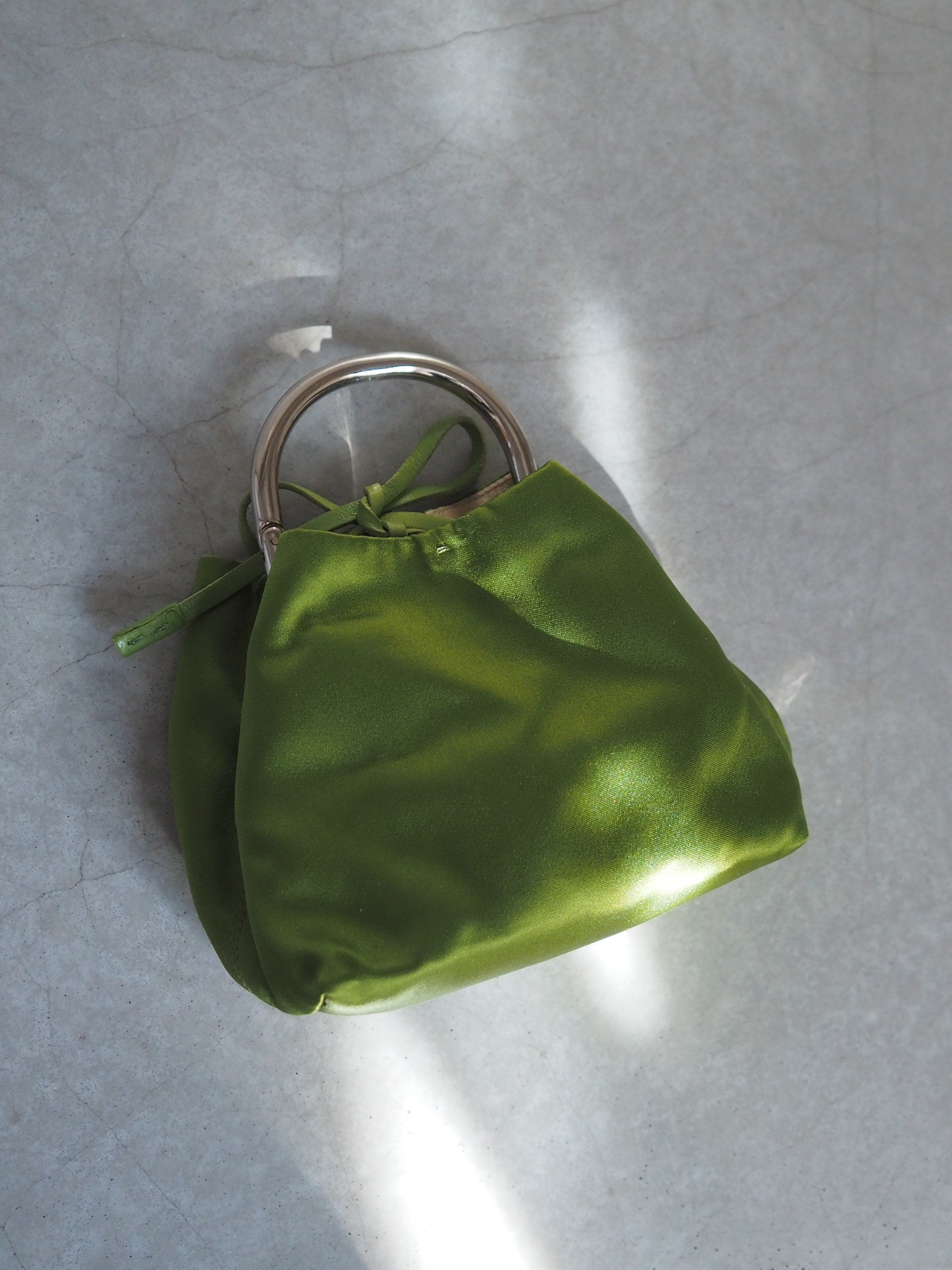 PRADA Mini Hand Bag Silk Metal Green Silver Party Purse Vintage Authentic