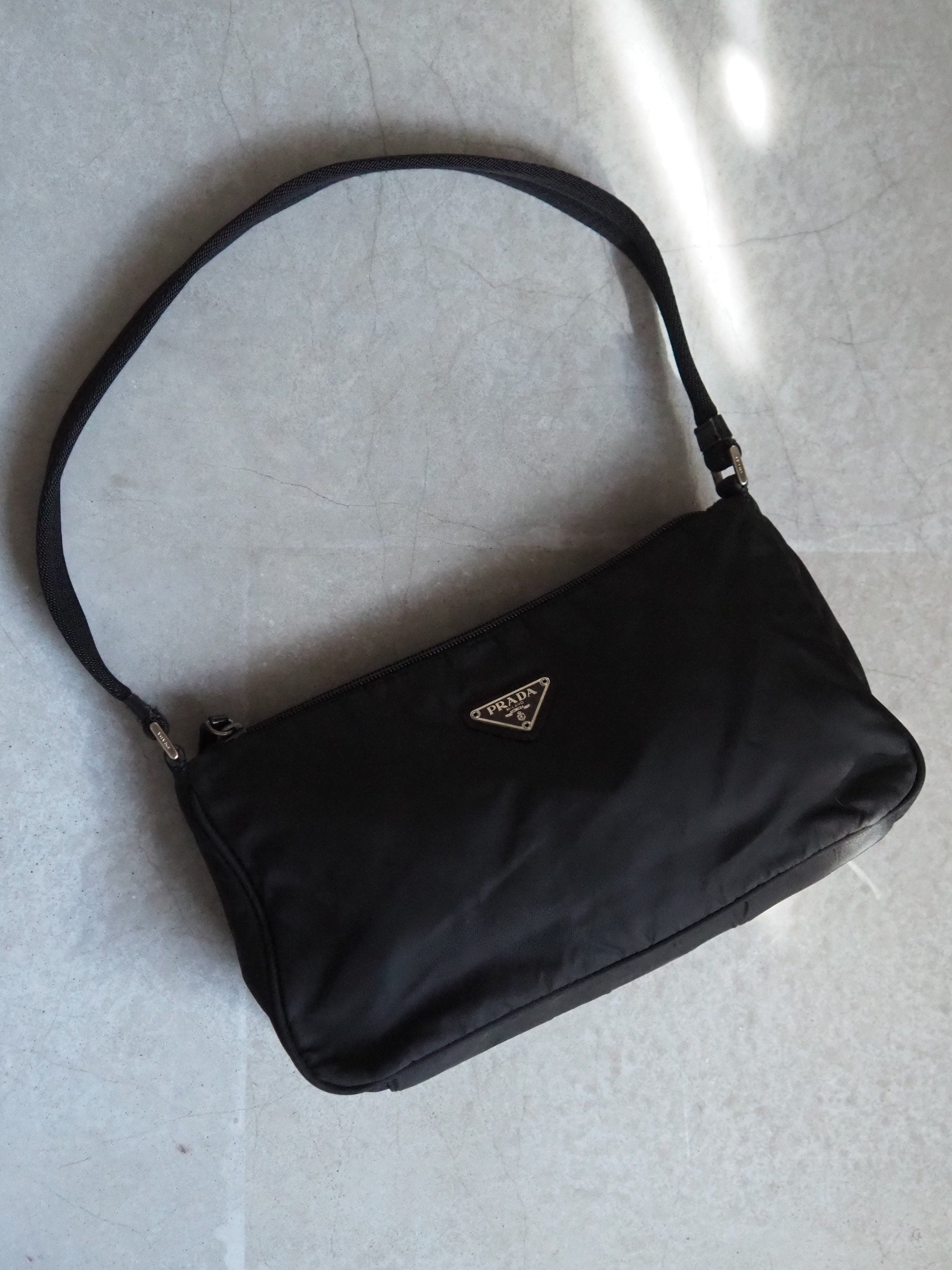 PRADA Nylon Shoulder Bag Black Logo Purse Authentic