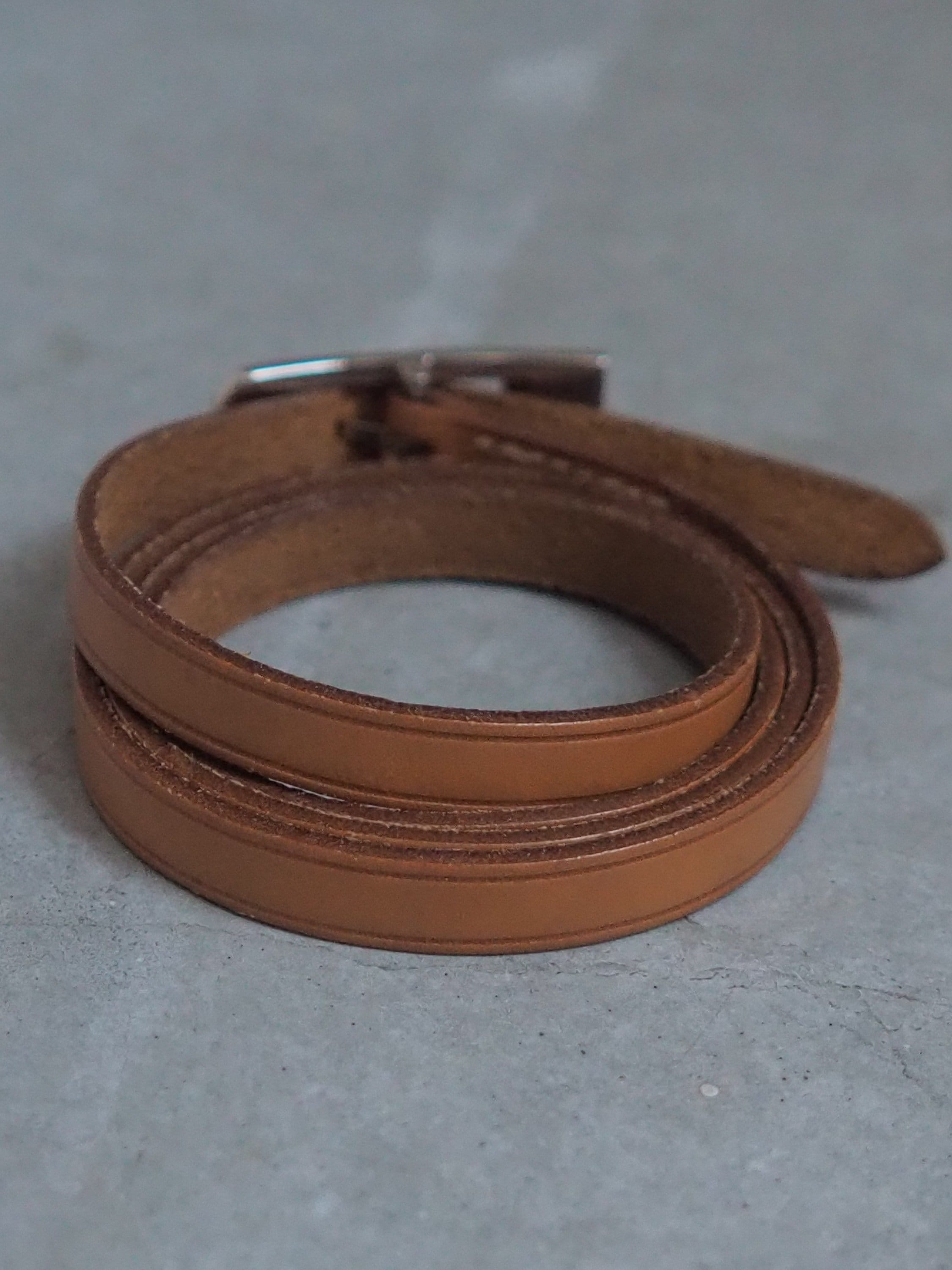 HERMES Leather Api 3 Long Bracelet Hand Band Wristband Brown Silver Metal Vintage Authentic