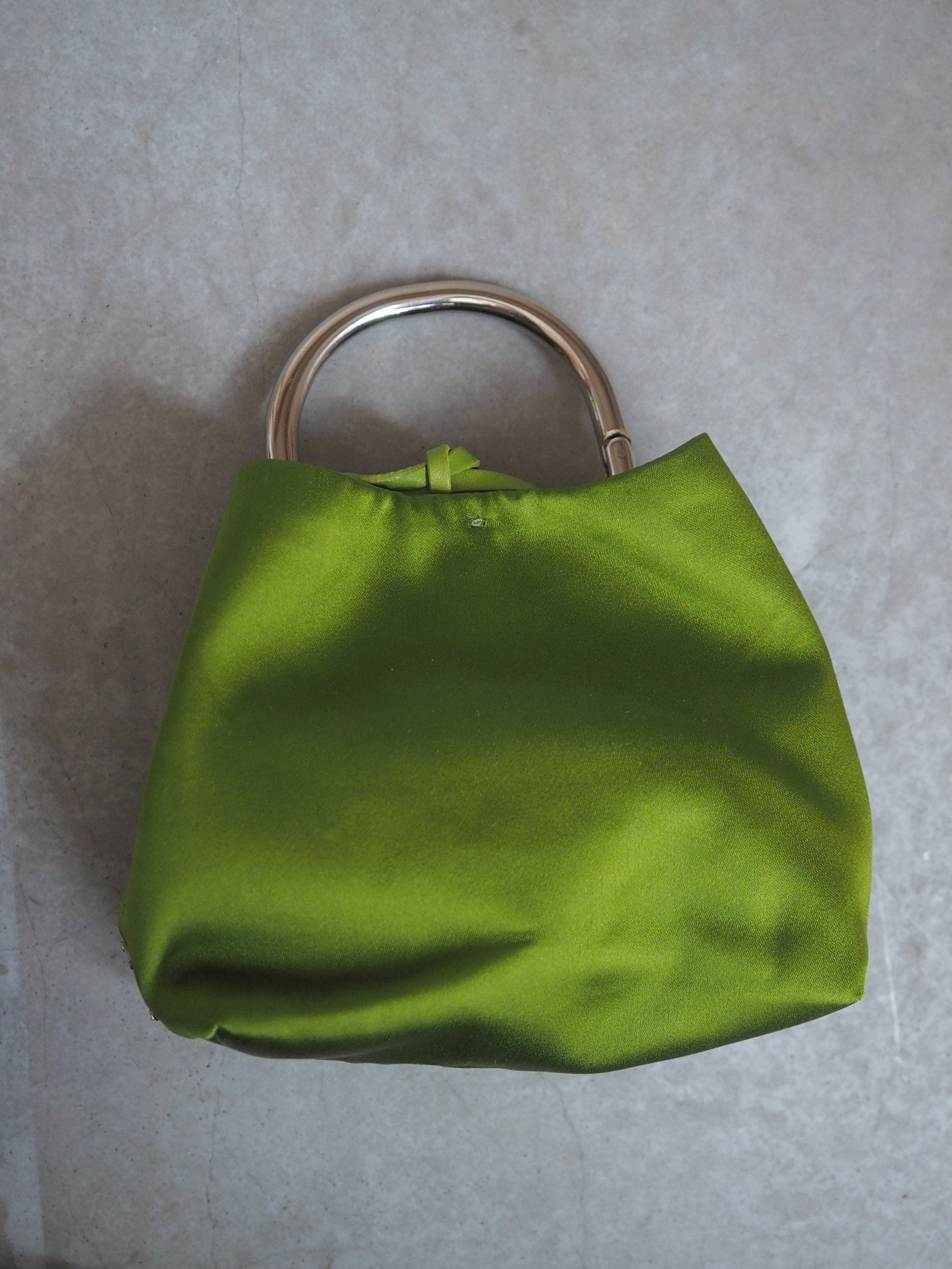 PRADA Mini Hand Bag Silk Metal Green Silver Party Purse Vintage Authentic