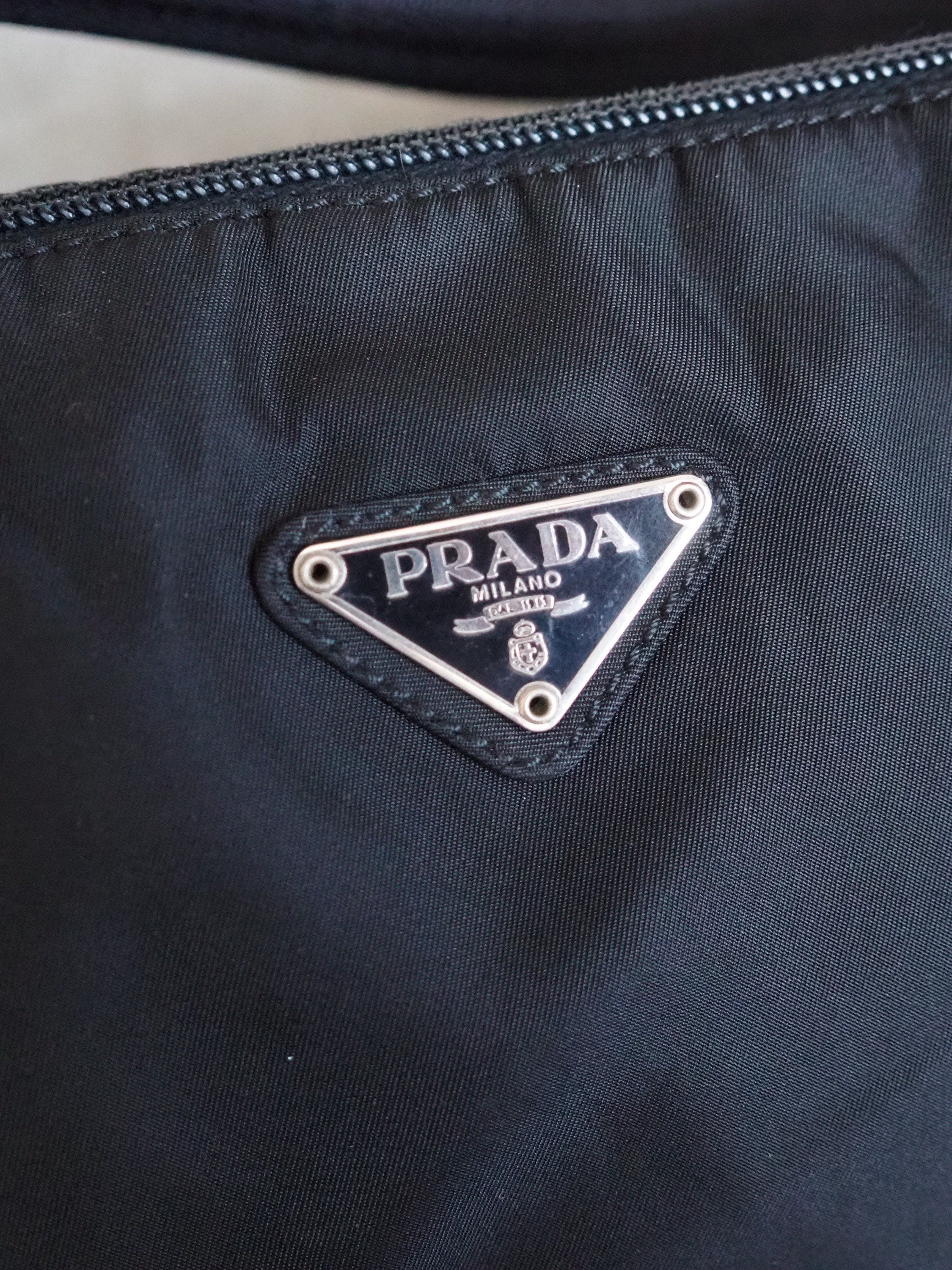 PRADA Nylon Shoulder Bag Black Logo Purse Authentic