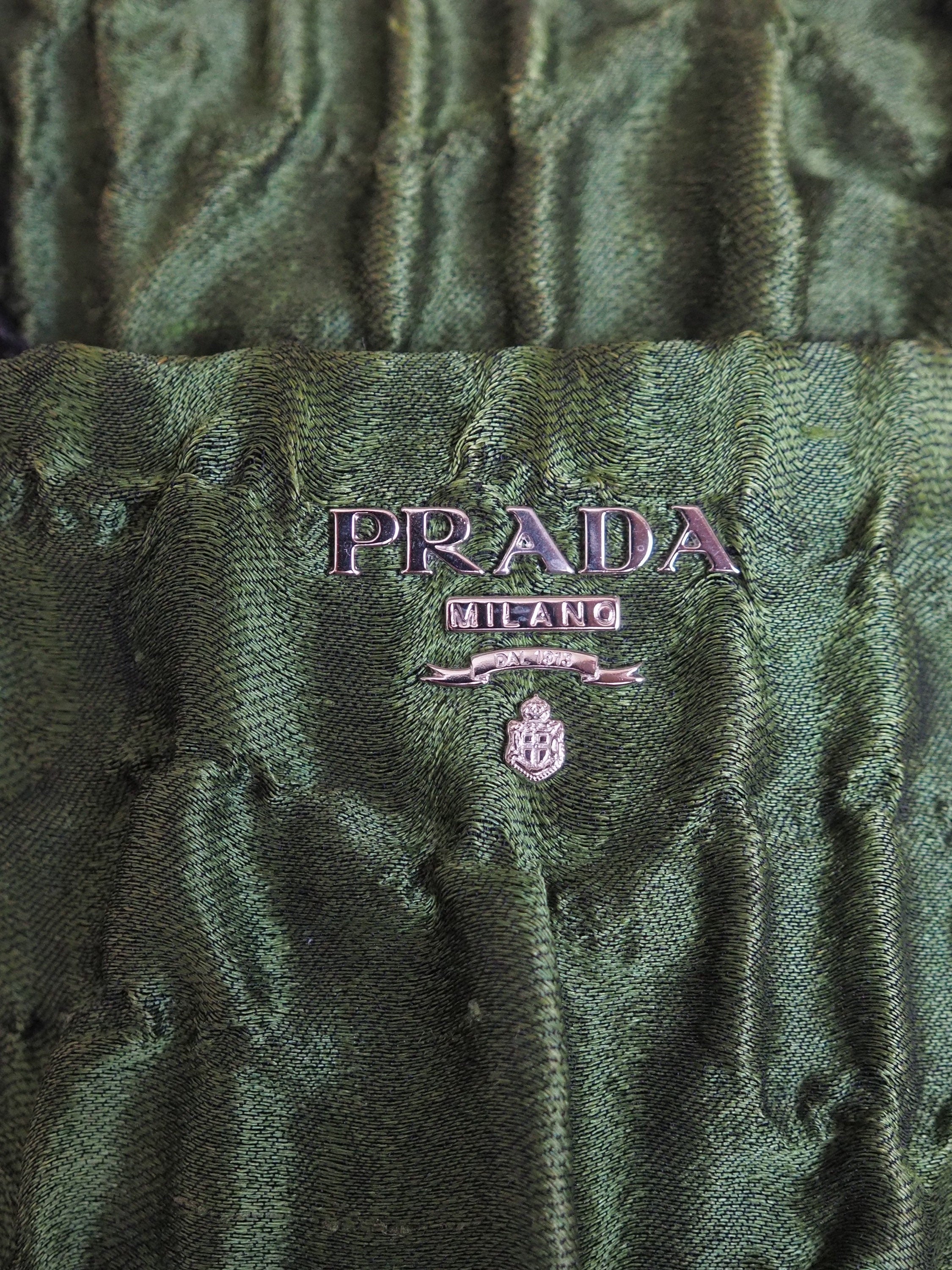 PRADA Cloquet Folders Clutch Hand Party Bag Green Purse Vintage Authentic