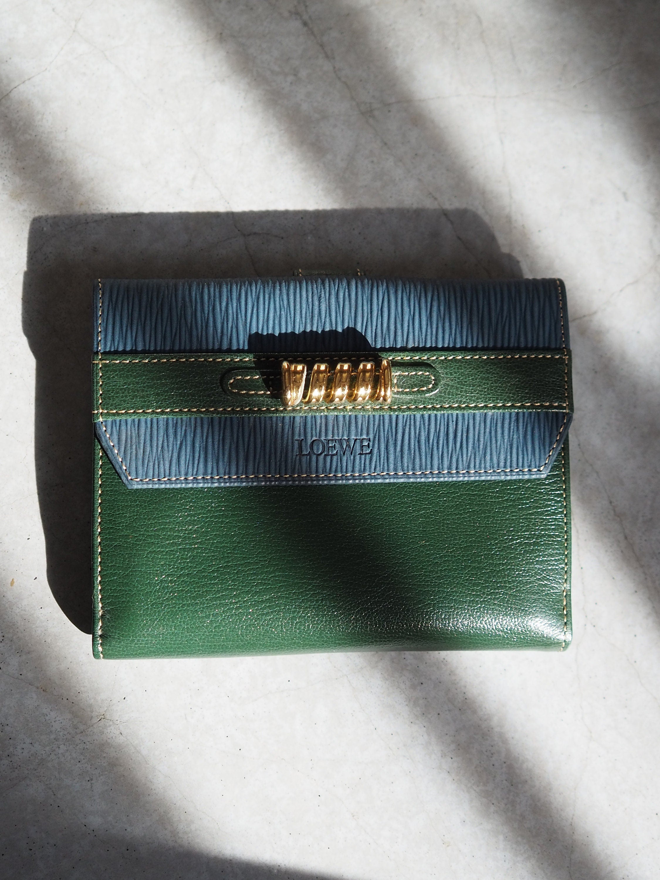 LOEWE VELAZQUEZ Twist Compact Wallet Green Blue Vintage Authentic