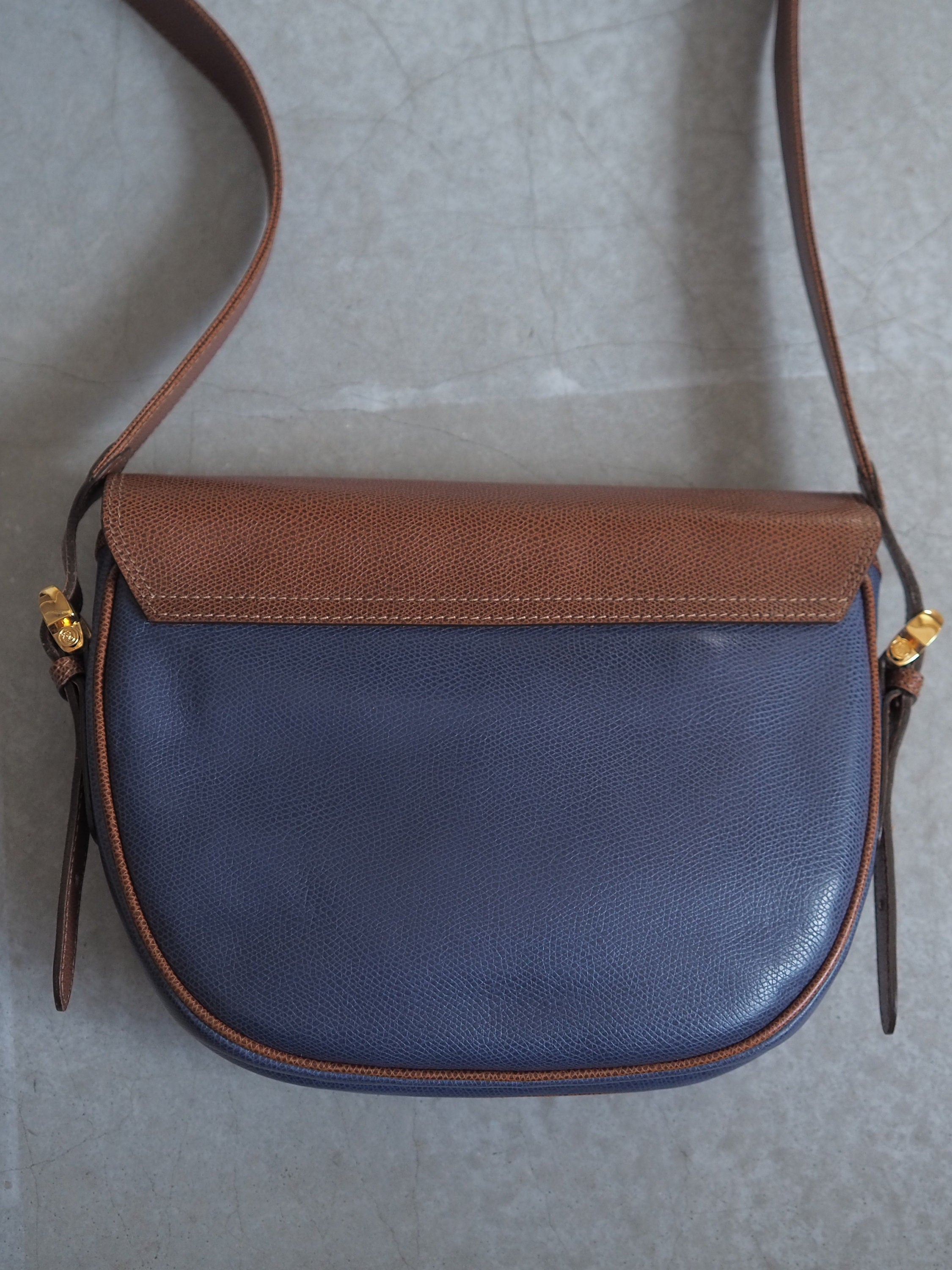 LOEWE Anagram Shoulder Bag Brown Blue Leather Vintage Authentic