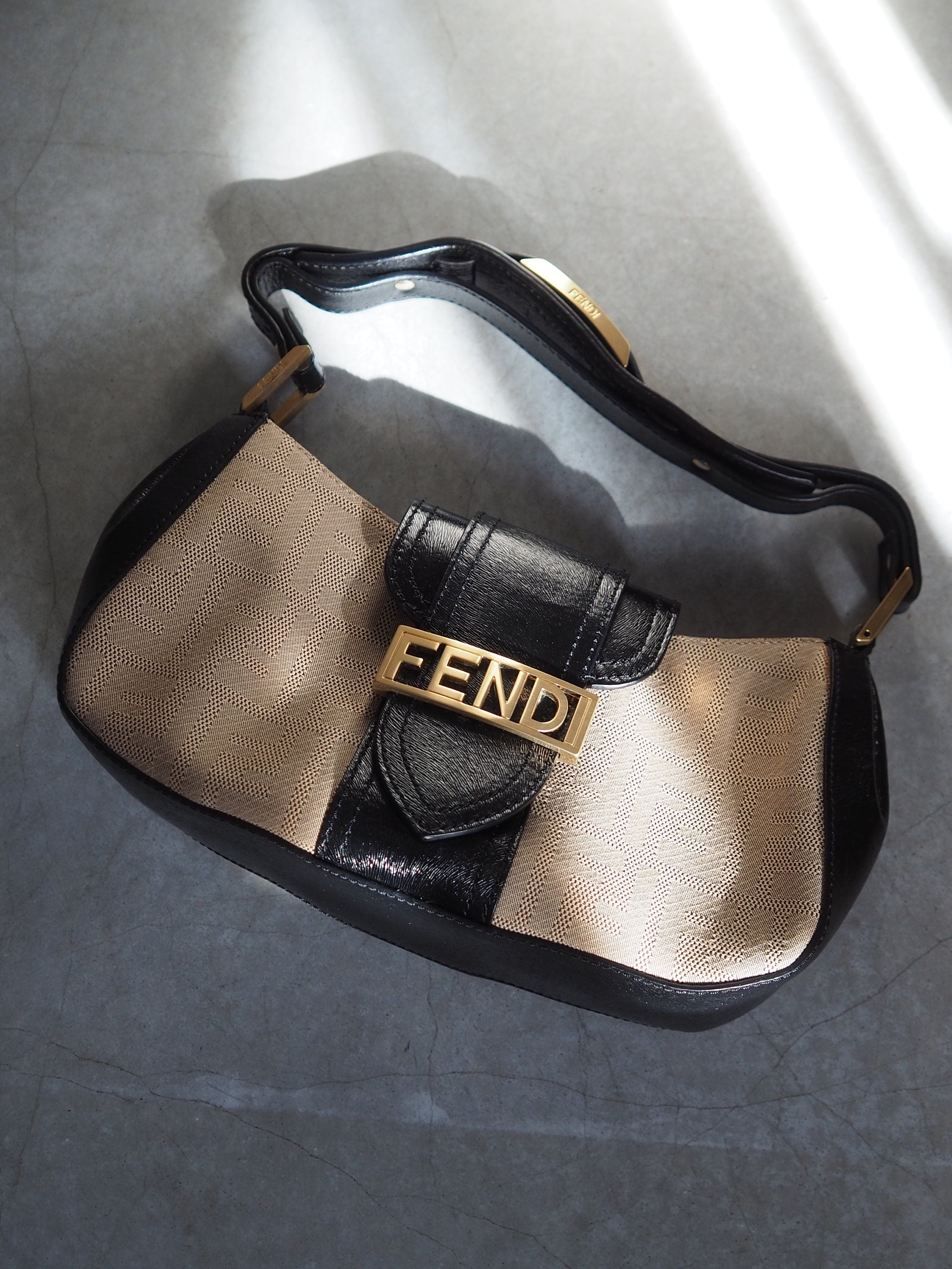 FENDI Zucca Logo Hand Shoulder Bag Canvas Leather Vintage Authentic