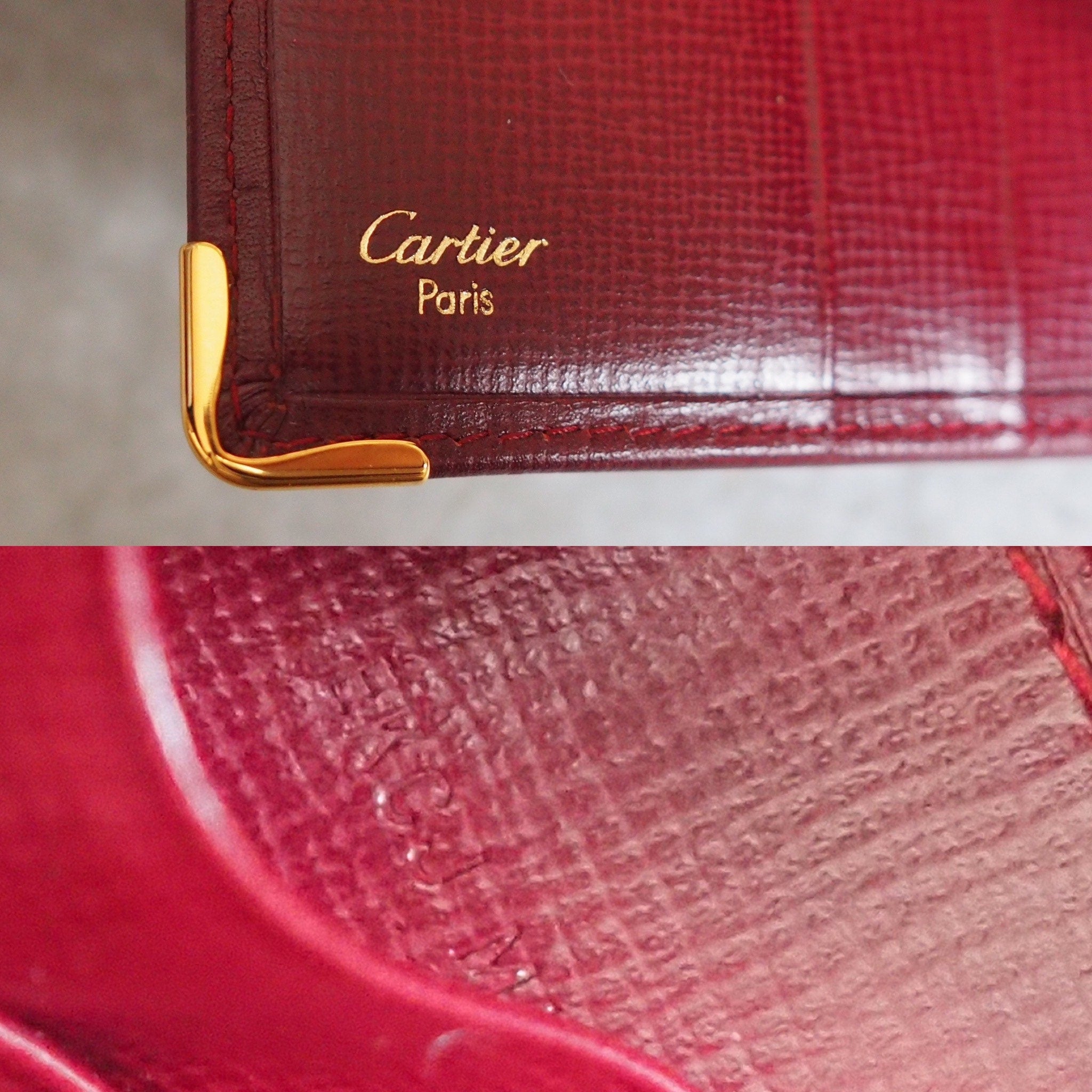 Must De Cartier Compact Wallet Red Leather MASTLINE Bifold Vintage Authentic