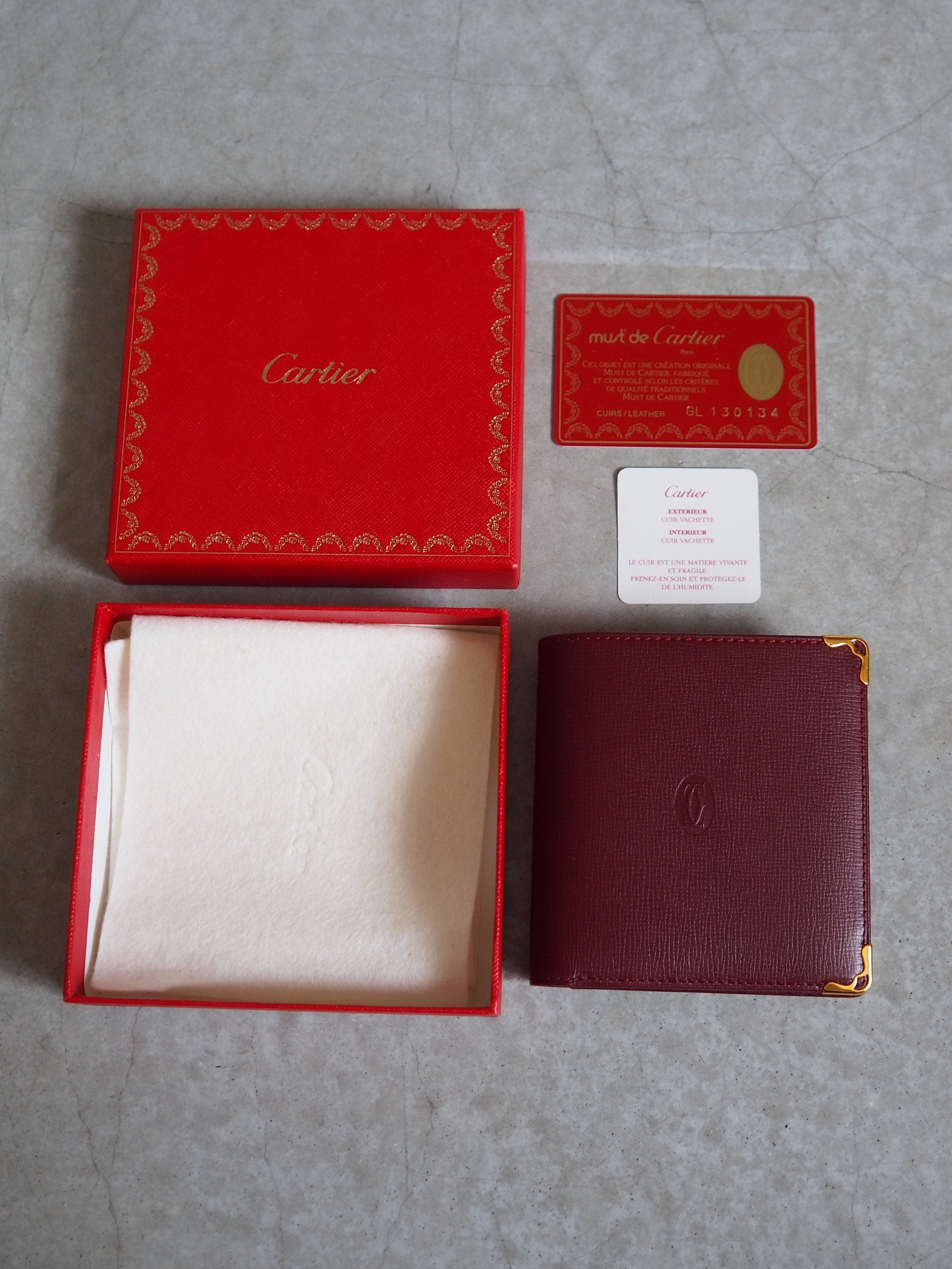 Must De Cartier Compact Wallet Red Leather MASTLINE Bifold Vintage Authentic