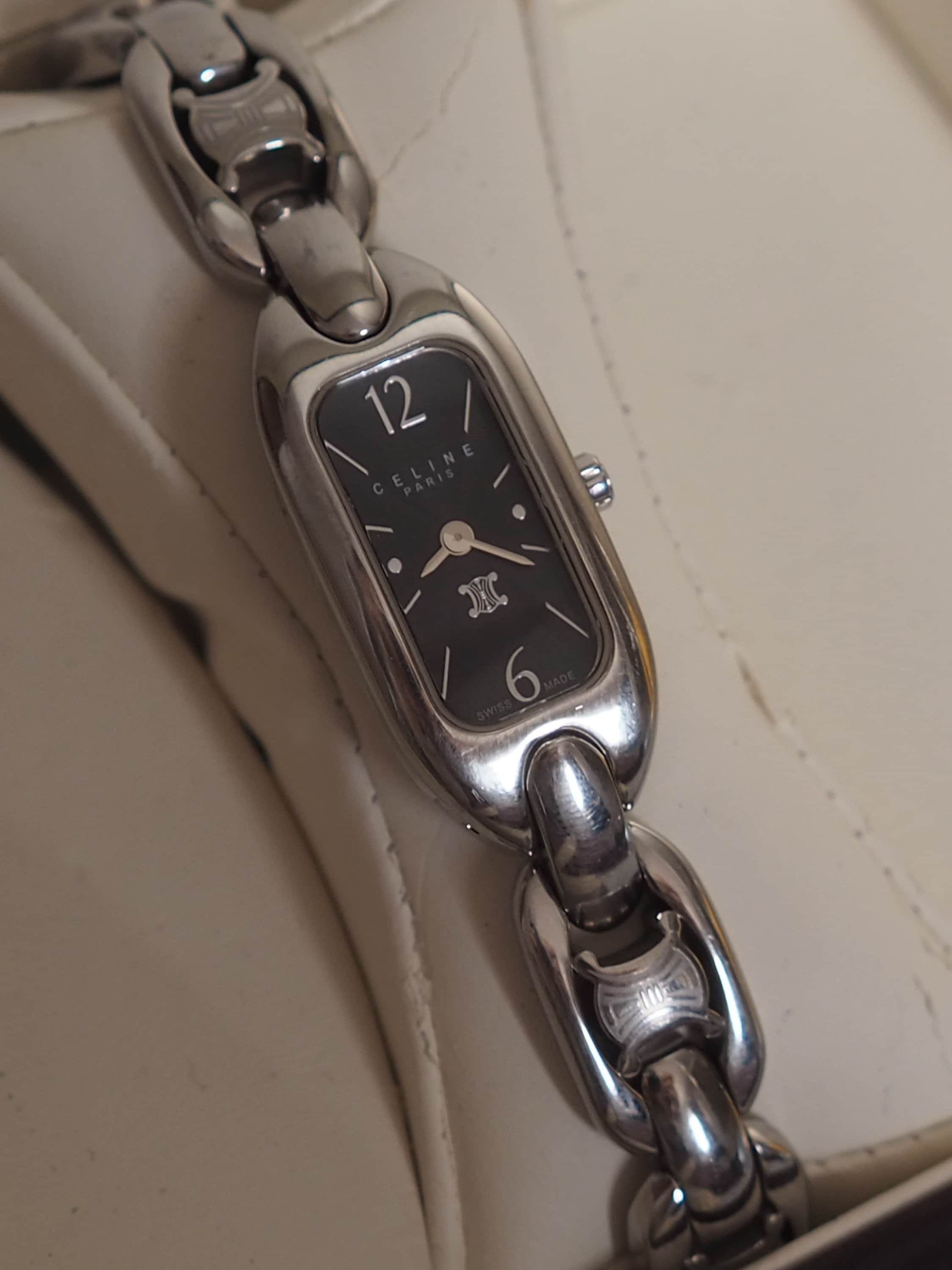CELINE Macadam Watch Wristwatch Silver Color Steel Quartz Vintage Authentic