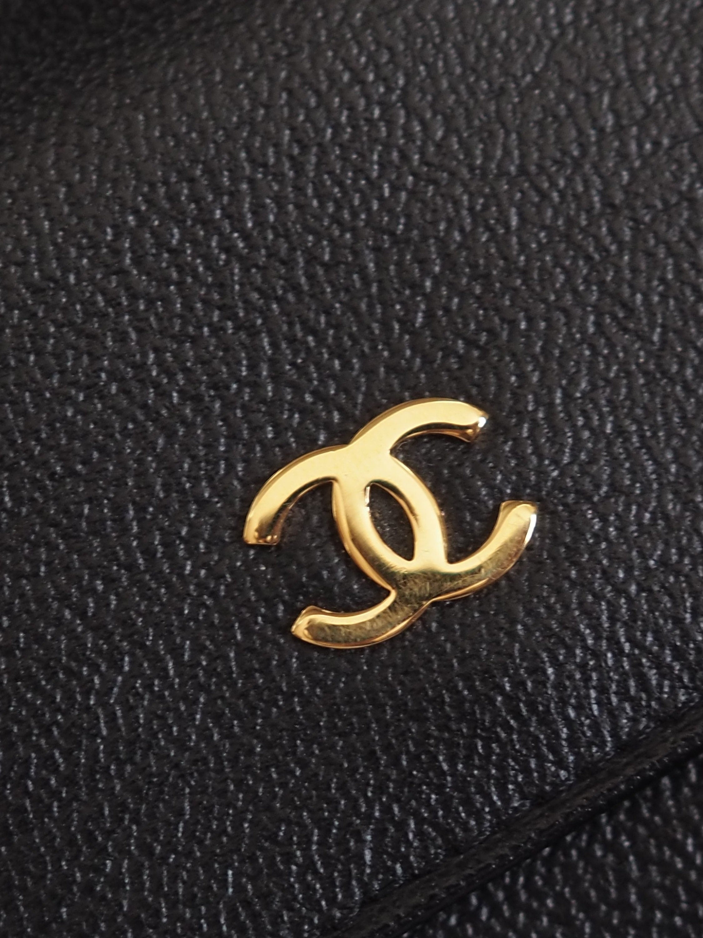 CHANEL COCO Wallet Compact Purse CC Leather Black Authentic Vintage