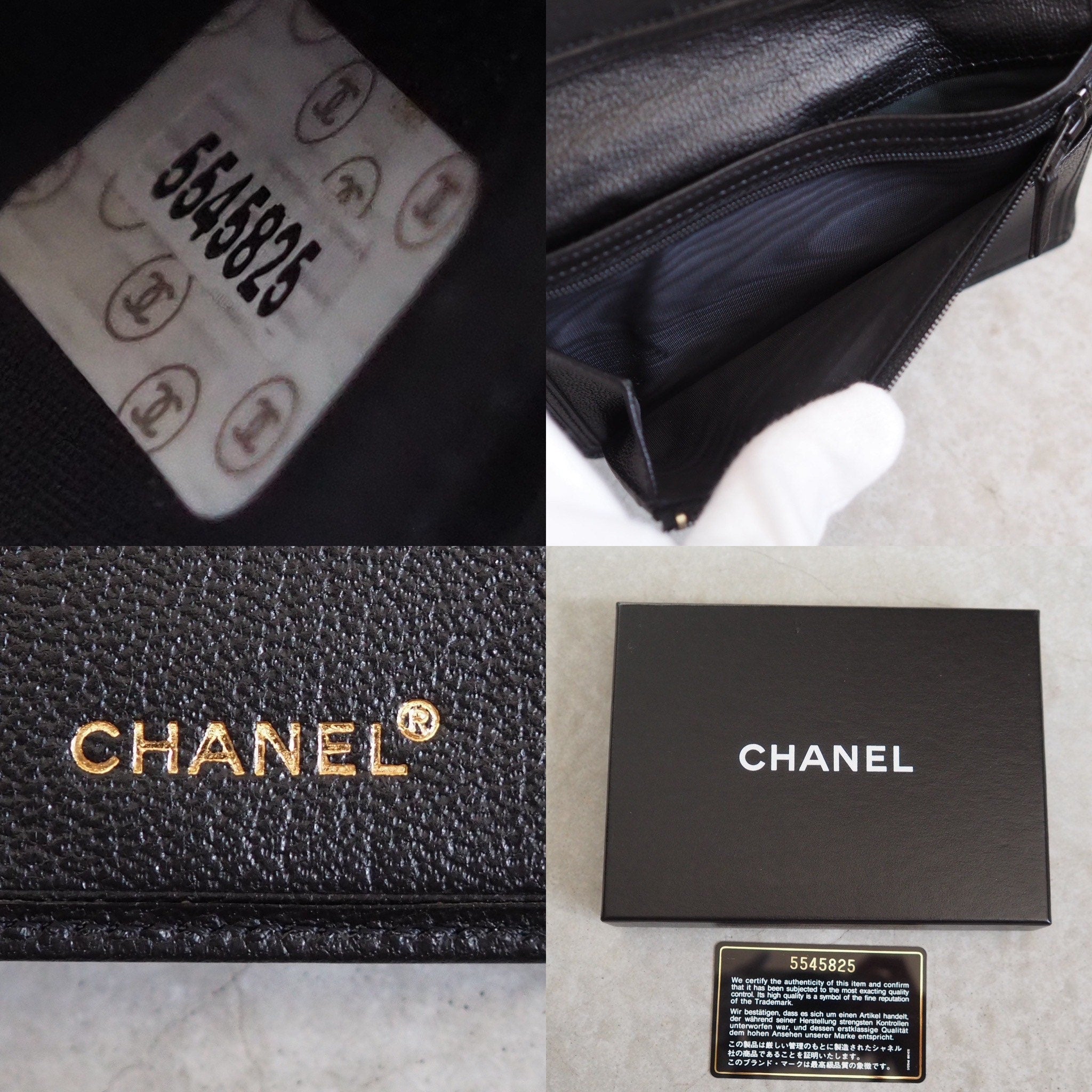 CHANEL COCO Wallet Compact Purse CC Leather Black Authentic Vintage Box