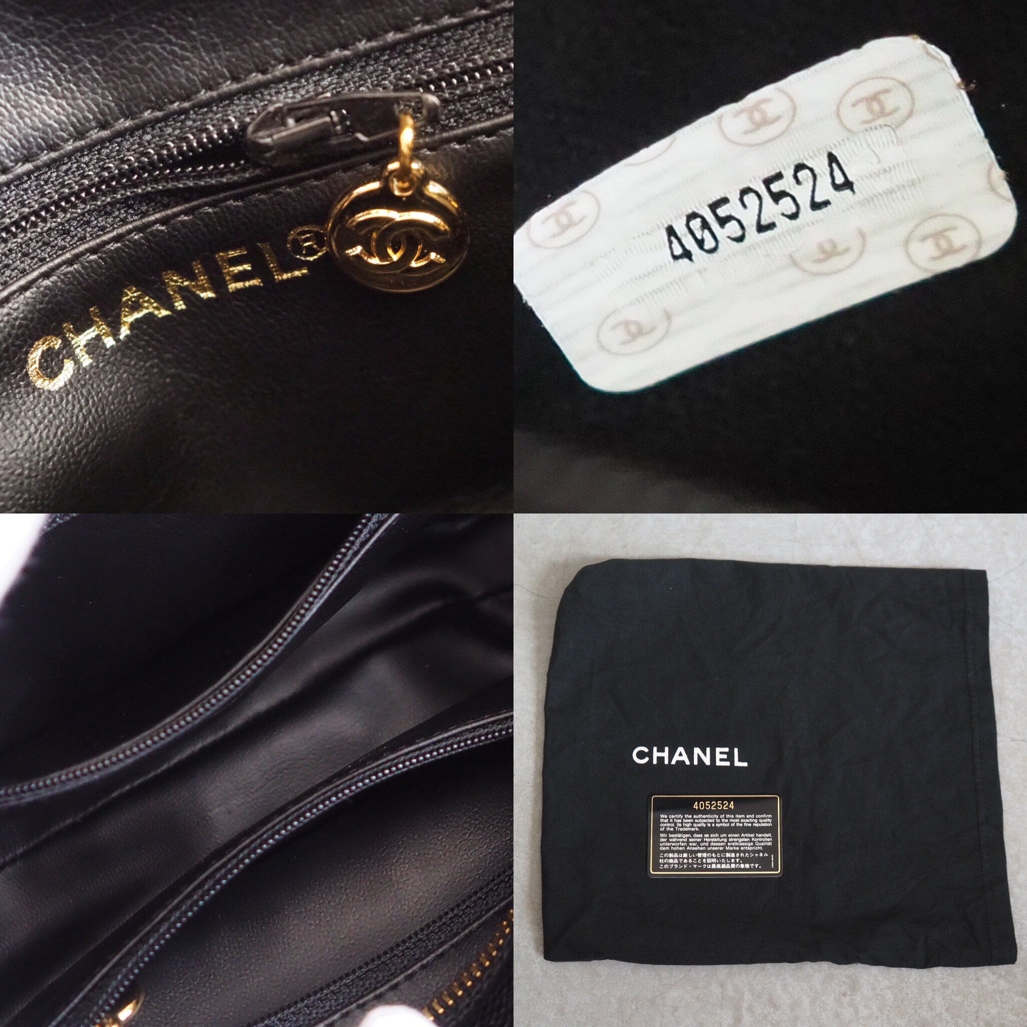 CHANEL COCO Mark Cosmetic Pouch Purse Caviar Skin Leather Black Authentic Vintage