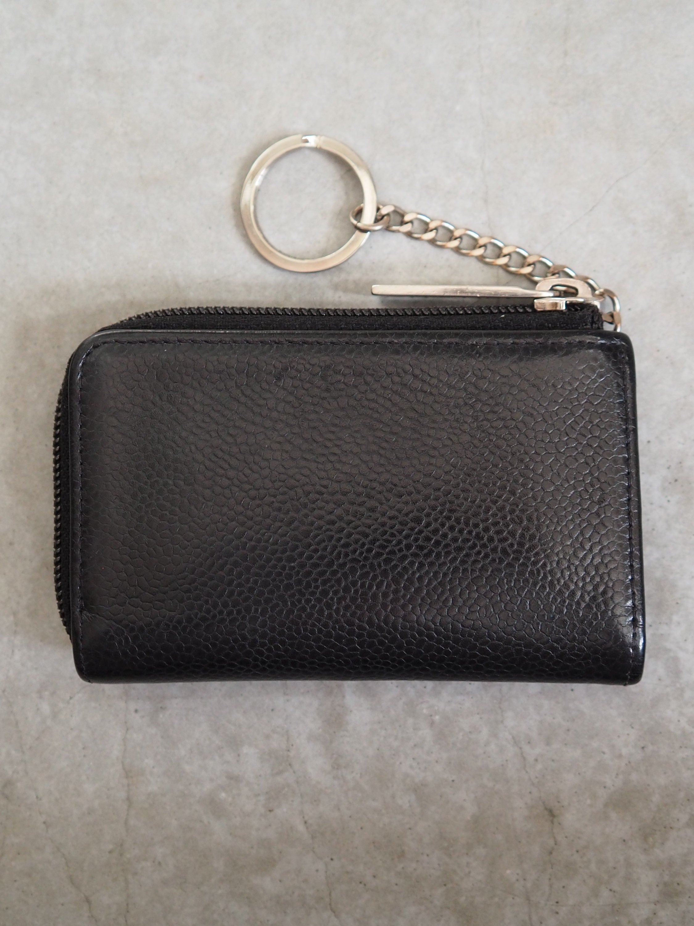 CHANEL COCO Coin Case Purse Key Chain Caviar Skin Leather Black Authentic Vintage