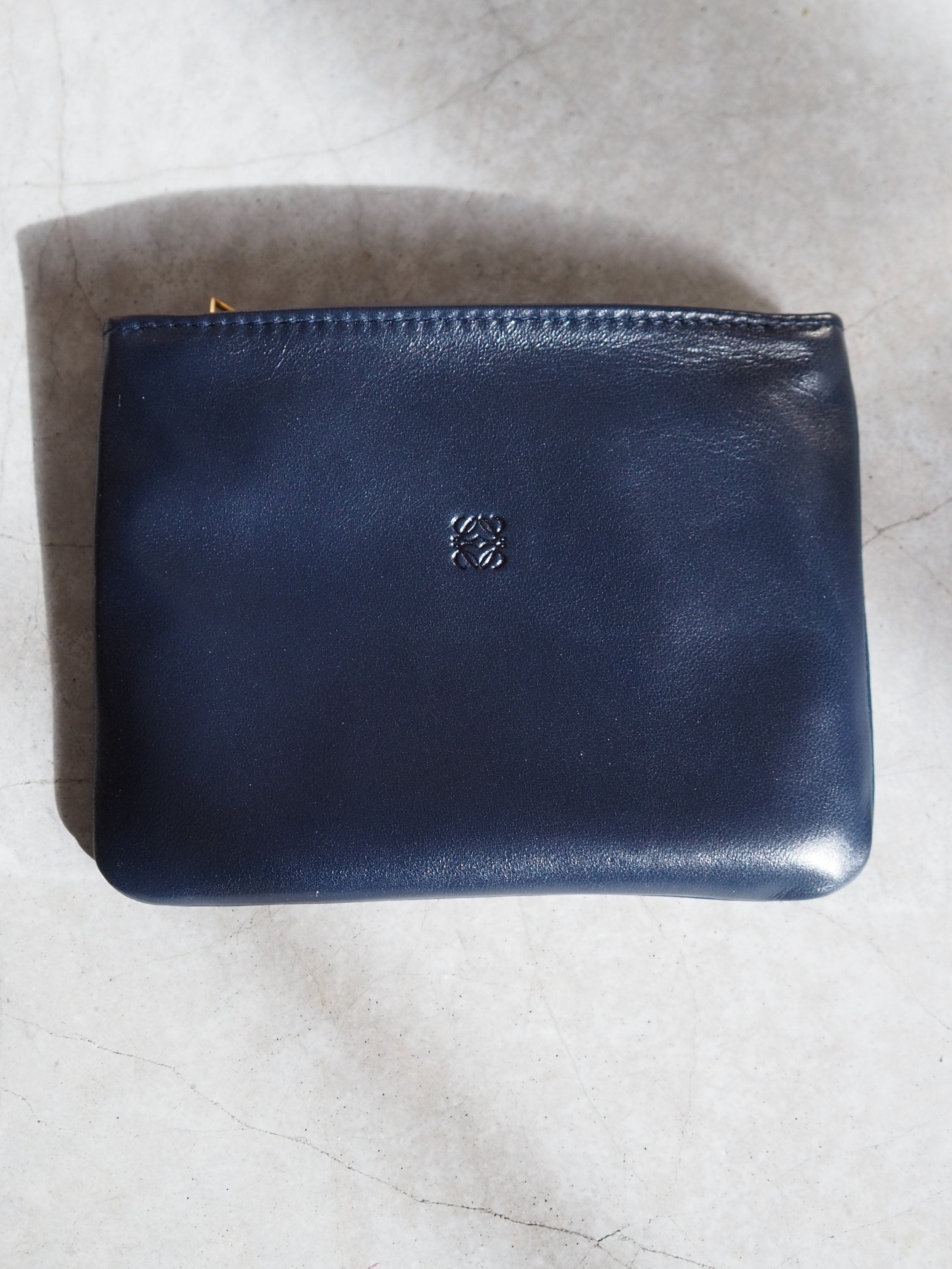 LOEWE Anagram Cosmetic Pouch Leather NavyVintage Authentic
