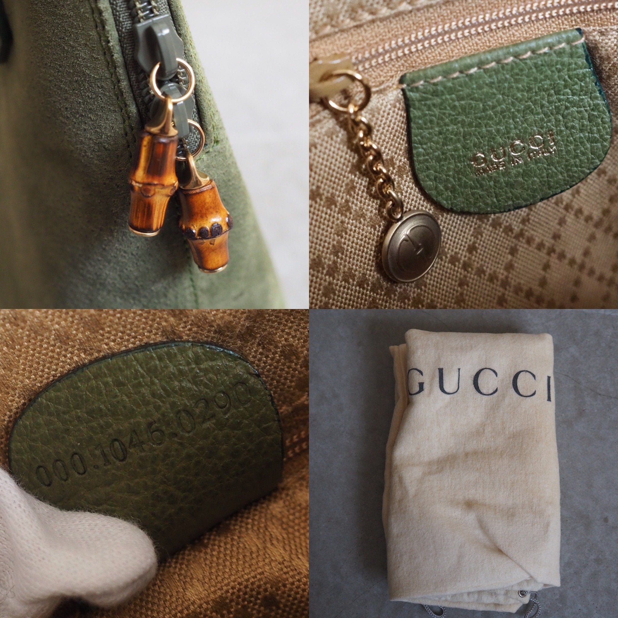 GUCCI Bamboo Hand Shoulder 2way Bag Suede Green Vintage Authentic