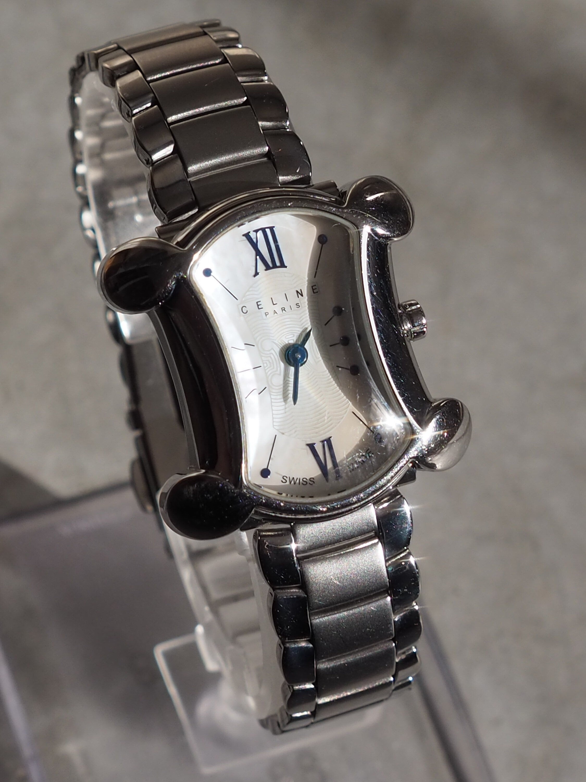 CELINE Watch Wristwatch Macadam Face Silver Color Stainless Steel Quartz Vintage Authentic